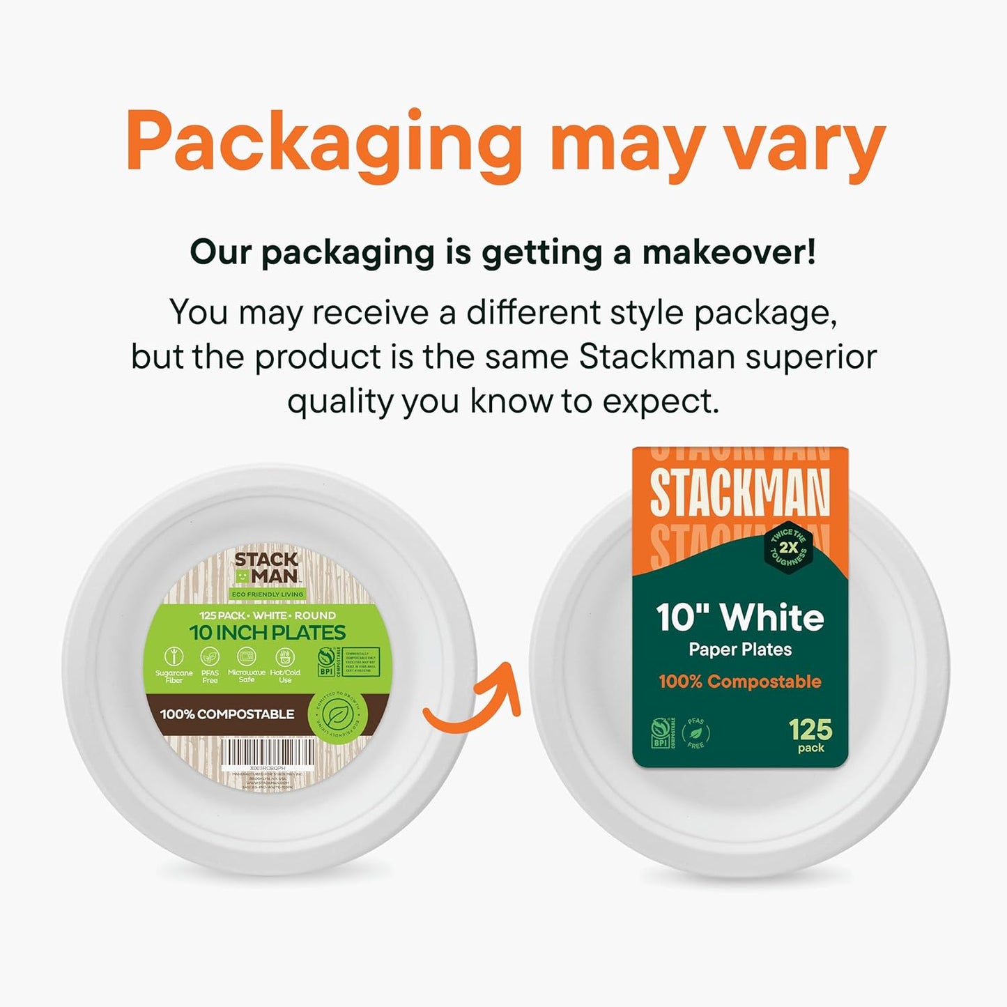 100% Compostable Paper Plates 10 Inch Bulk [500 Count] Heavy-Duty Dinner Plates - Natural White Color Unbleached Bagasse - Eco-Friendly Disposable Biodegradable Sugarcane Plates - [Case 4/125 Pack]