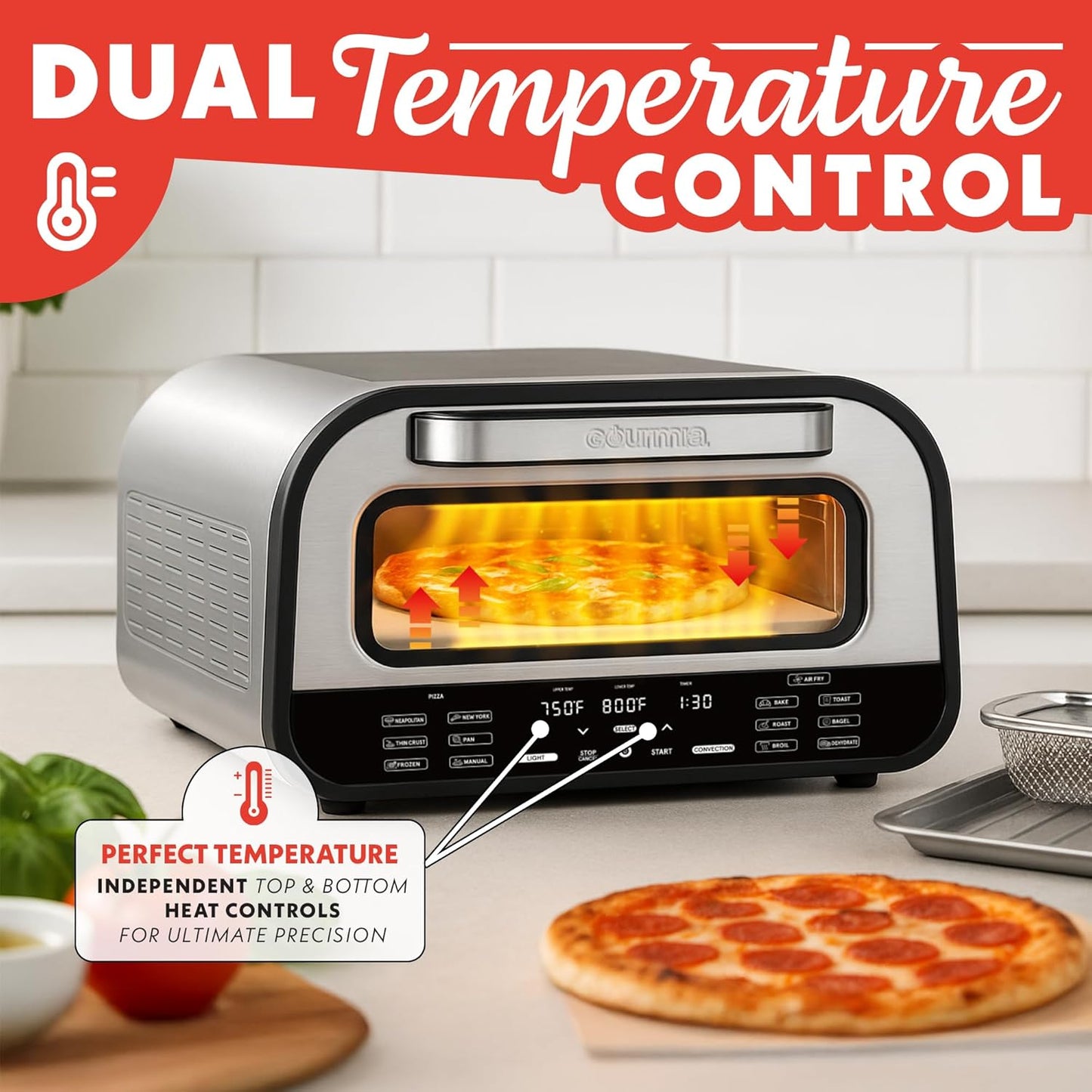 Gourmia Indoor Pizza Oven Air Fryer Toaster – 1800W Countertop Multi-Cooker with Pizza Stone, Digital Controls & 6 Presets – Bake, Toast, Broil, Dehydrate & More
