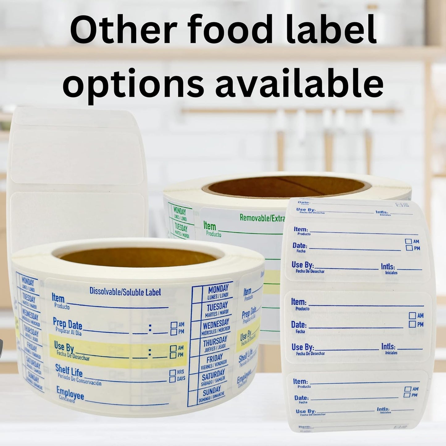 2x1 Dissolvable Food Labels, 250 Label Stickers, Bottle Labels for Storage Bins, Sticker Labels for Food containers, (250, Blue)