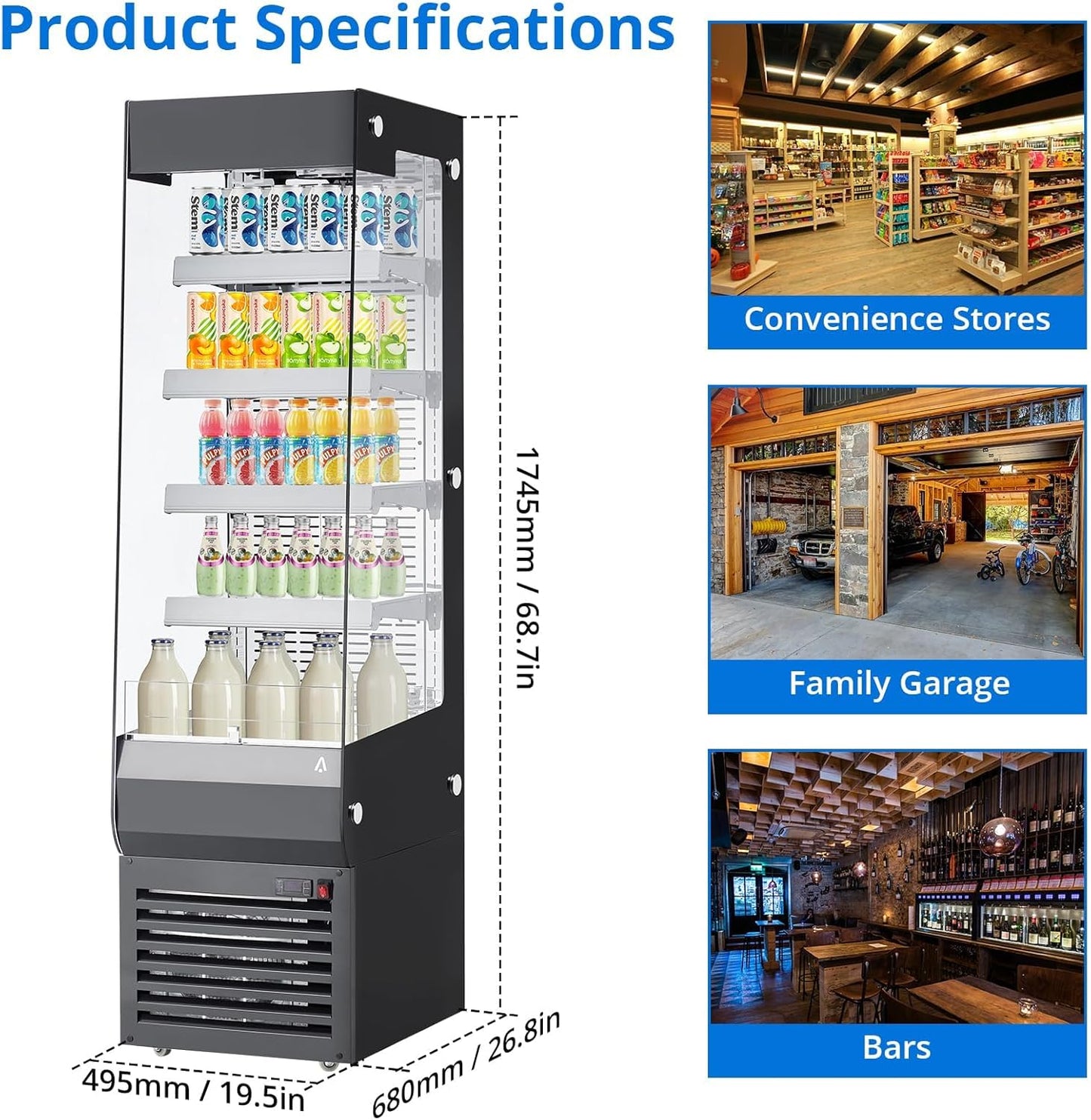 7.77 Cu.Ft. Commercial Display Refrigerator, Countertop Pastry Display Case with Glass Door and Casters, Merchandiser Refrigerator with Adjustable Shelves for Cafe, Restaurant, Store, Bar, Bakery