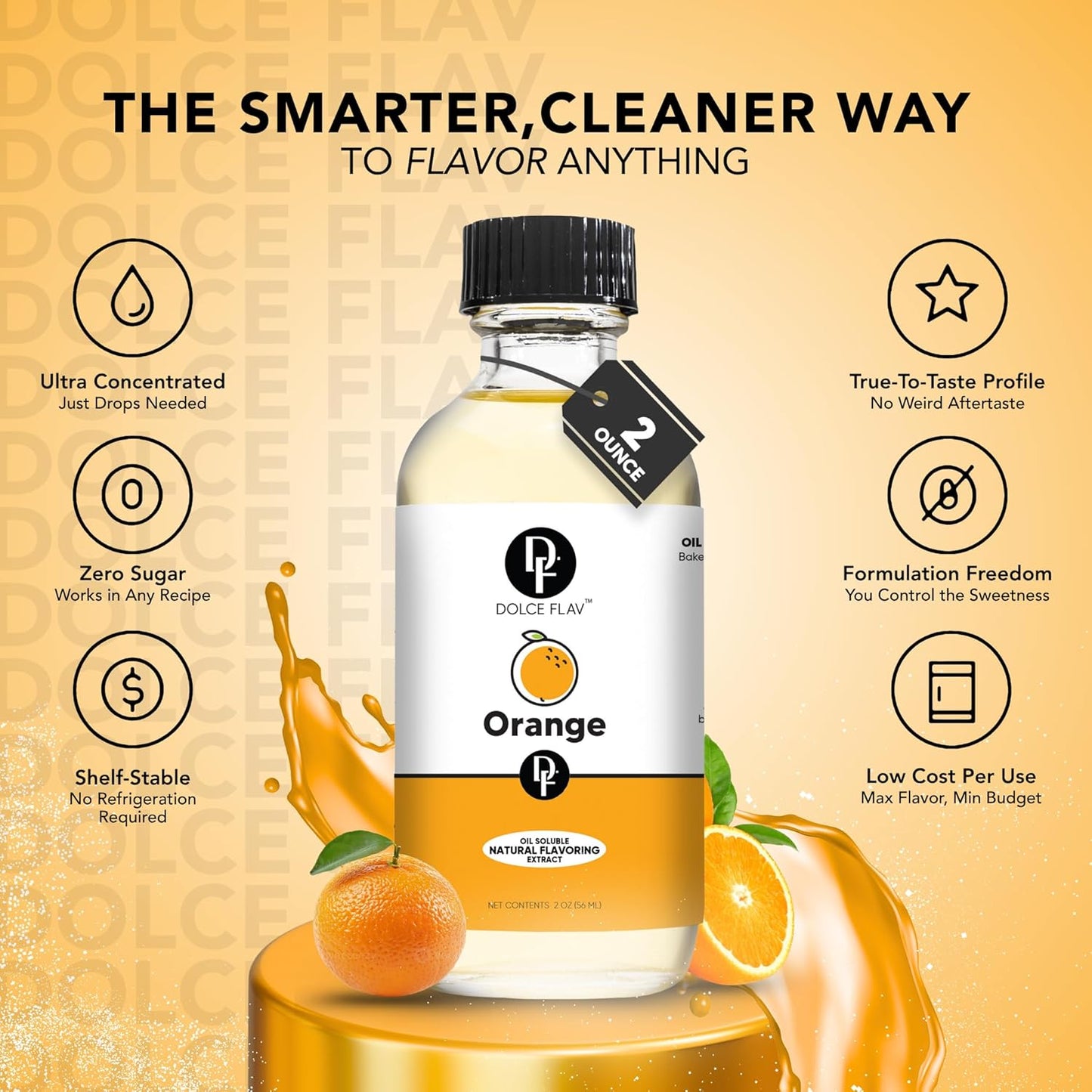 Dolce Flav Natural Orange Extract – 2 Ounce Oil-Soluble Kosher, Sugar-Free, Concentrated Citrus Flavor for Candy, Chocolates & Desserts, Includes Measured Dropper