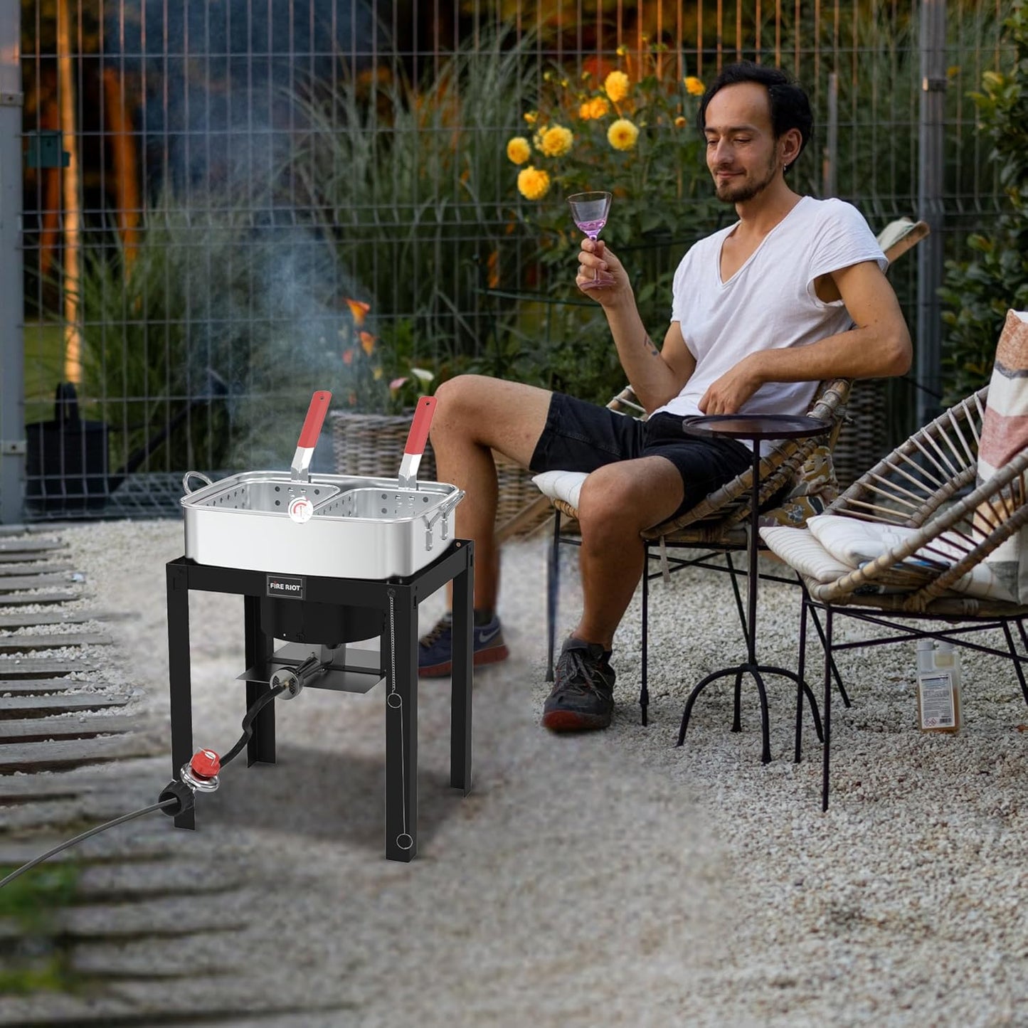 50,000 BTU Propane Deep Fryer - 18QT Aluminium Dual Deep Fryer with 2 baskets - CSA-Approved Gas Fryer - Ideal for Chicken Wings, French Fries, Fish Fryers Outdoor Cooking