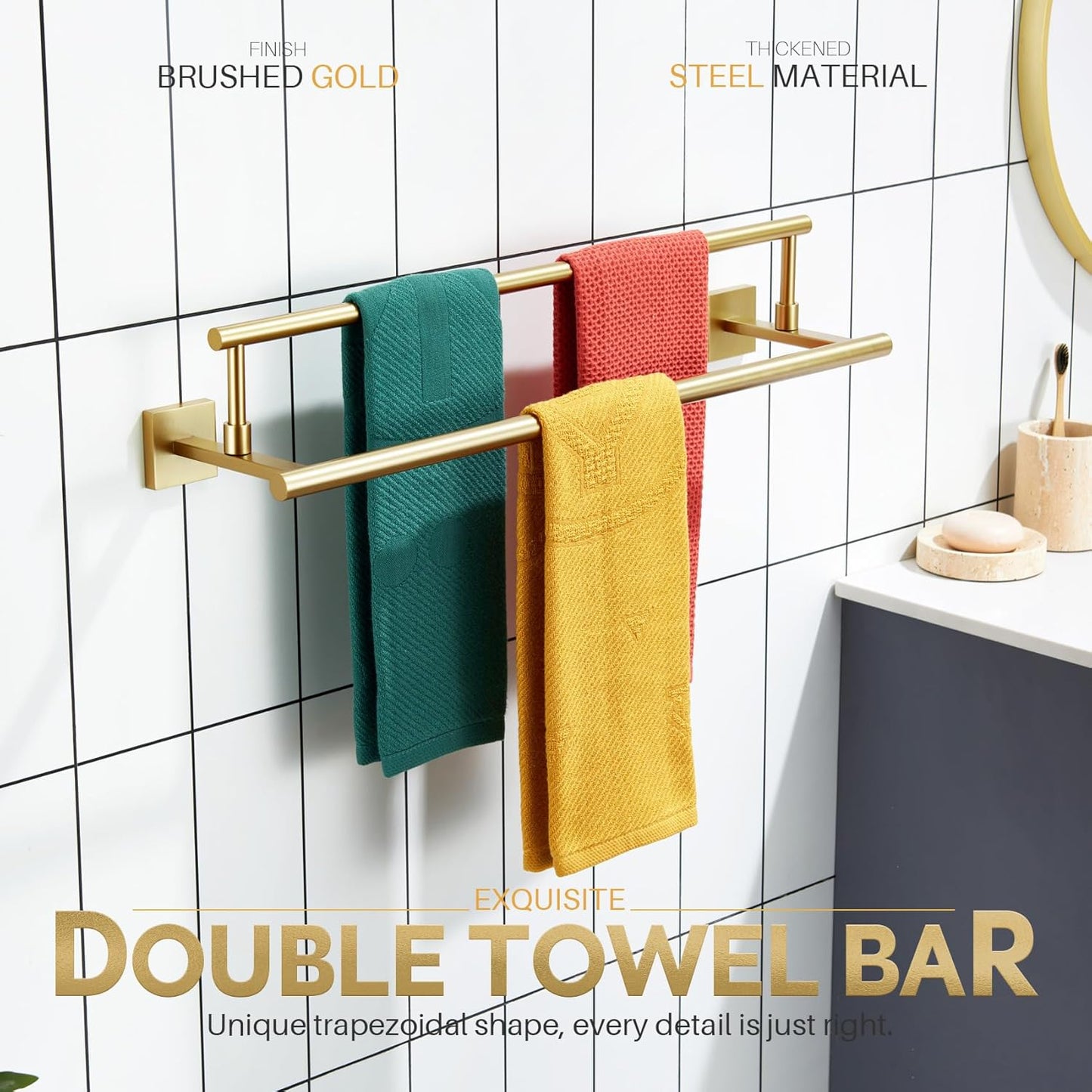 KOKOSIRI Hand Towel Bar 20 Inch Bath Towel Holder Bathroom Racks 50CM for Cabinet Kitchen Rails Brushed Gold Stainless Steel B5009BG-L20