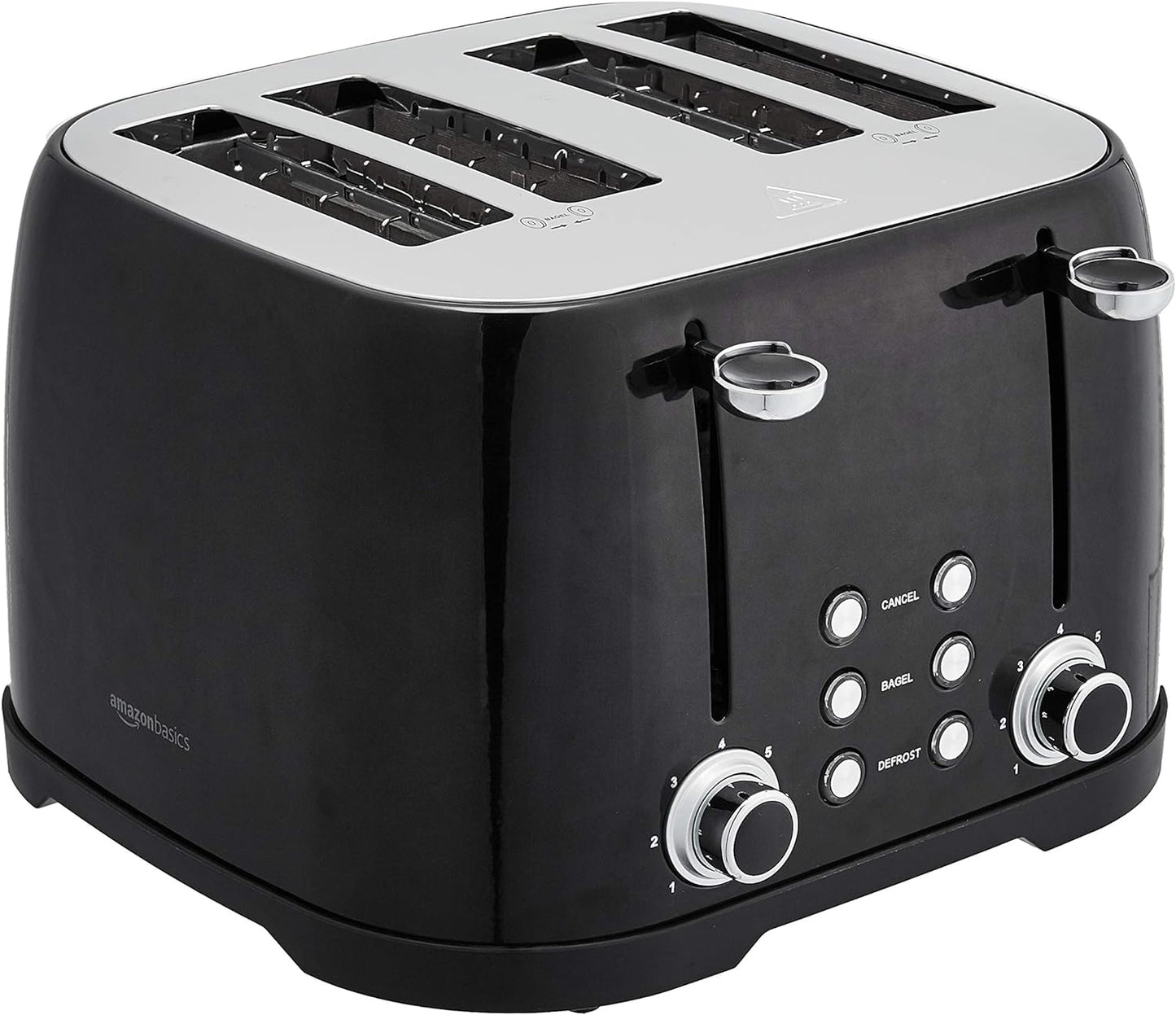 Amazon Basics 4 Slice Toaster, 6 Browning Settings, Removable Crumb Tray, Bagel and Defrost Function, Cancel Button, 1600W, Black