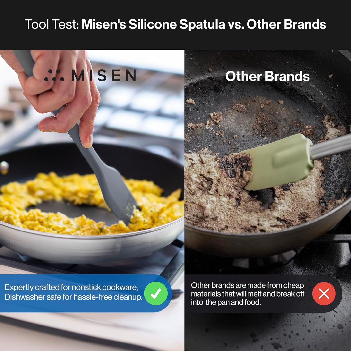 Misen Nonstick-Safe Silicone Spatula - Dishwasher Safe, Heat Resistant - Versatile Professional-Grade Kitchen Tool for Pancakes, Eggs, and Baking - Strong, Flexible, Durable Rubber Utensil - Gray