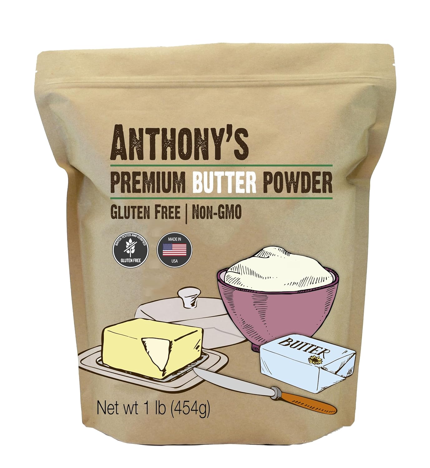 Anthony's Premium Butter Powder, 1 lb, Gluten Free, Non GMO, Made in USA, Keto Friendly, Hormone Free