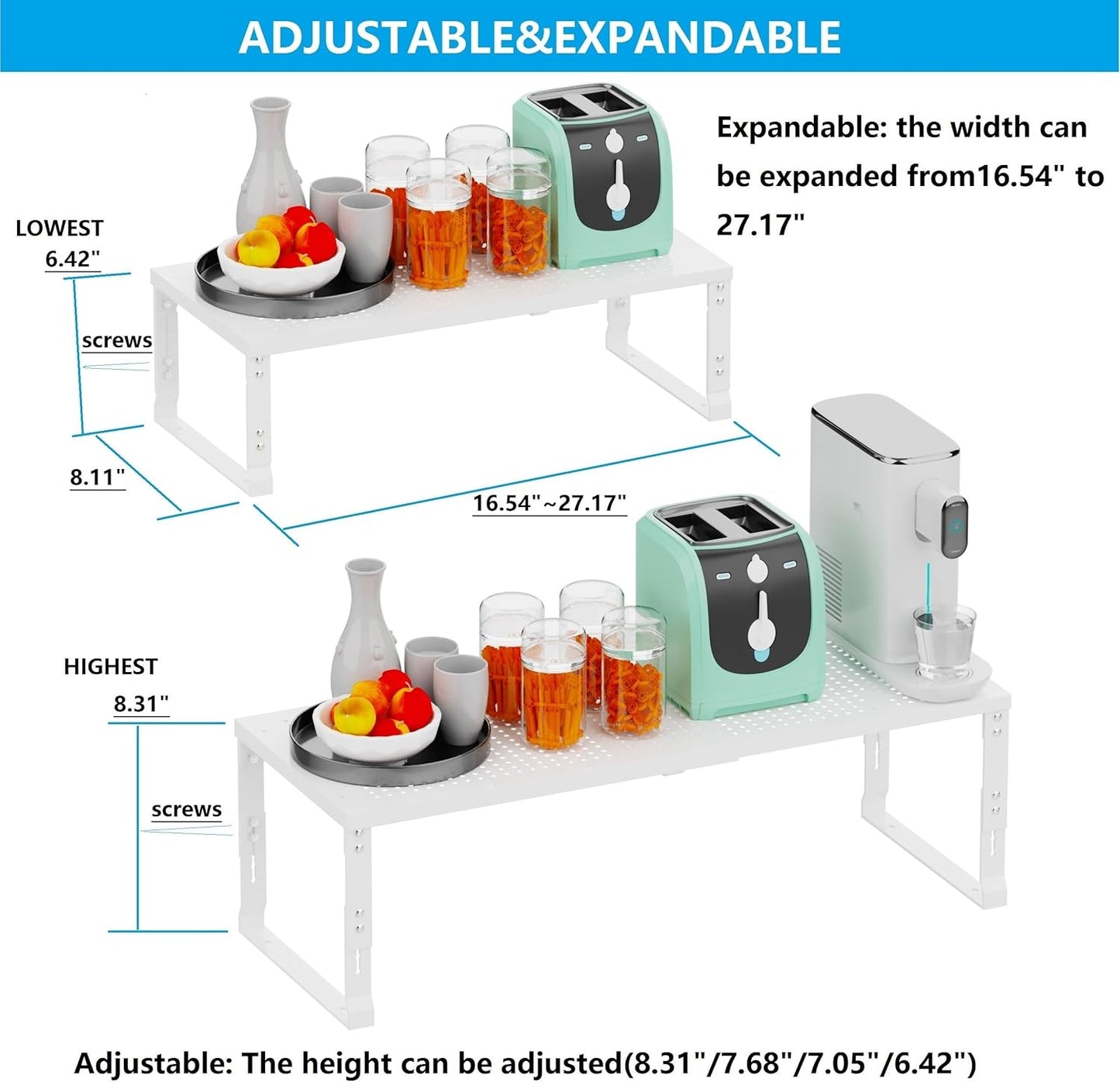 Expandable Spice Rack,Stackable Storage for Cabinet, Multi-Functional Kitchen Shelving,Height-Adjustable,Sustainable Organizer Solution(1Pack/White/Medium)