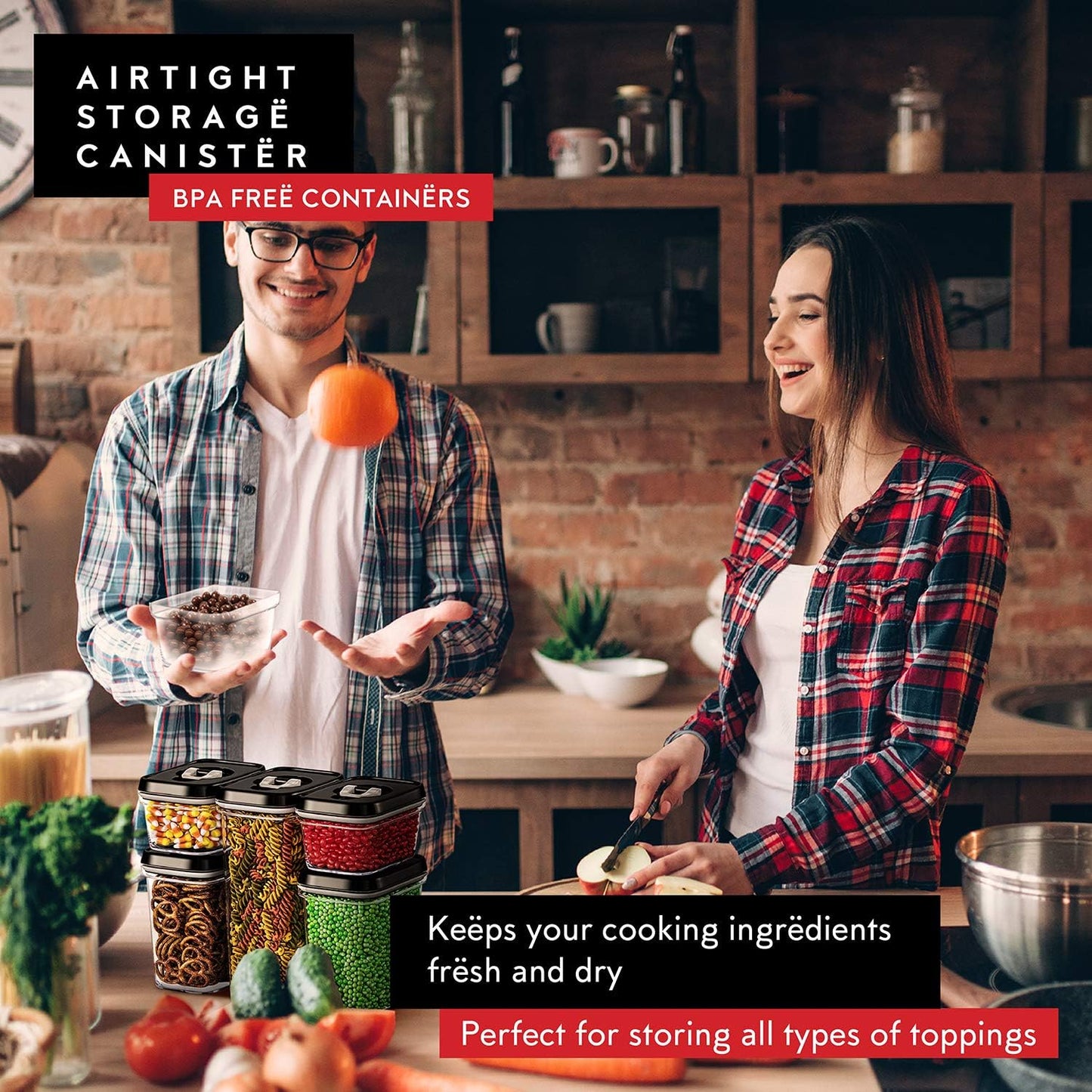 DWËLLZA KITCHEN Airtight Food Storage Containers with Lids - 5 Piece Set - Kitchen Accessories Food Containers - Pantry Organization and Storage - Clear Plastic BPA-Free - Keeps Food Fresh & Dry