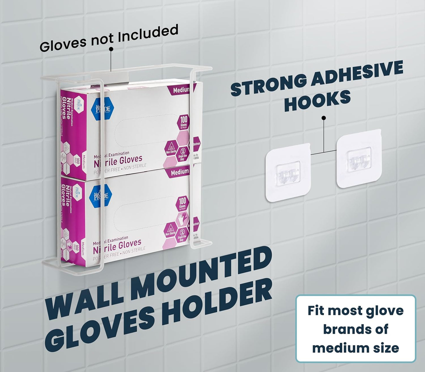 Alpine Glove Holder for Wall Mount - Latex Glove Holder Wire Glove Dispenser for Wall Disposable Glove Box & Tissue Box - Fits 2 Boxes (White)