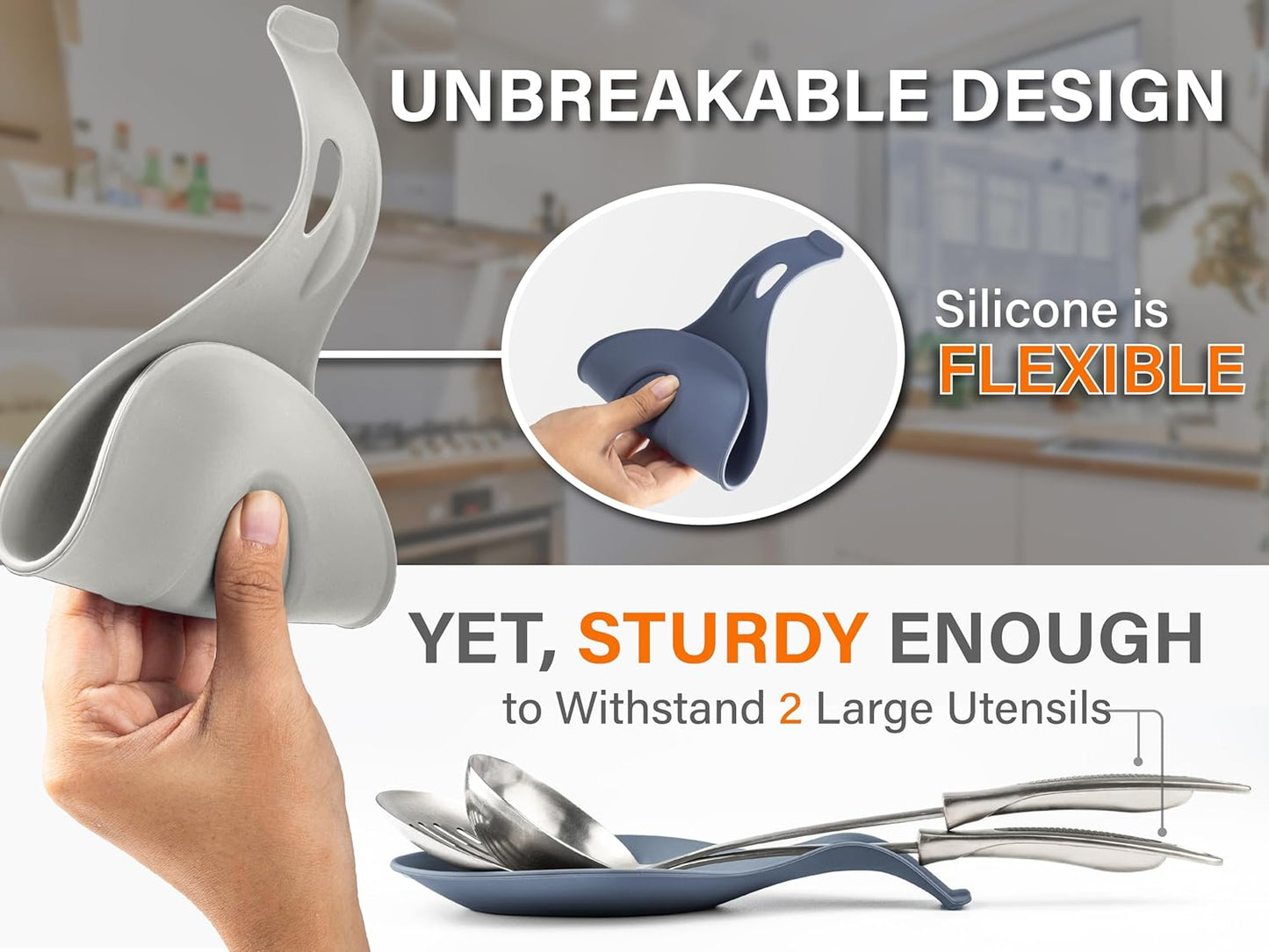 Kitchen Spoon Rest for Kitchen Counter, Set of 3 - HEAT RESISTANT, EASY TO CLEAN, Silicone Spoon Rest for Stove Top, Holds XL Utensils, Safe on GLASS & INDUCTION Cooktops, DOESN’T BREAK if Dropped