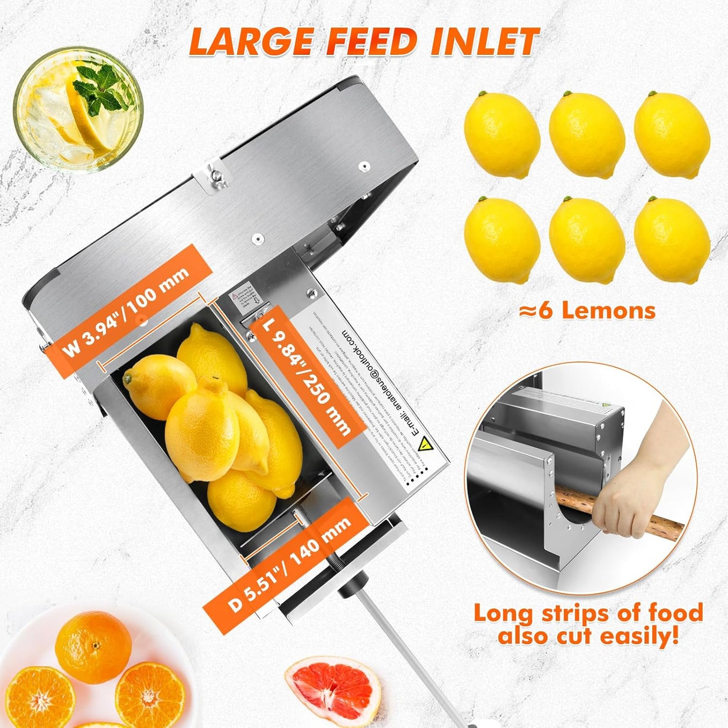 Anatole Electric Vegetable Slicer Commercial Fruit Cutter Stainless Steel 0-0.4'' Thickness Adjustable with Manual Mode for Tomato Onion Potato Cabbage Lime Orange