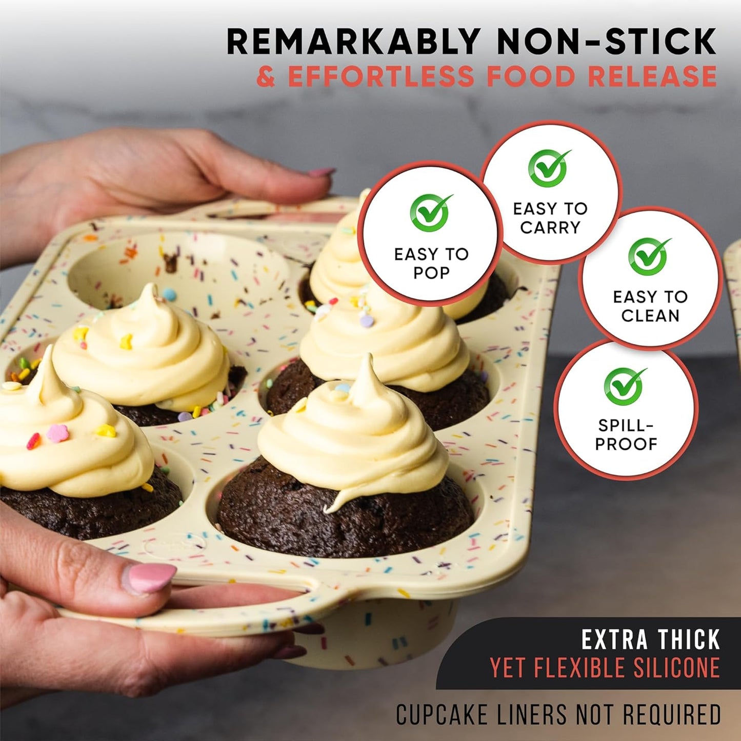 2 Pack Confetti Regular Size 6 Cup Silicone Muffin Pans for Baking, Non-Stick Silicone Cupcake Pans for Baking,Easy-Release, Metal Handles, Dishwasher Safe & BPA Free - Confetti Color