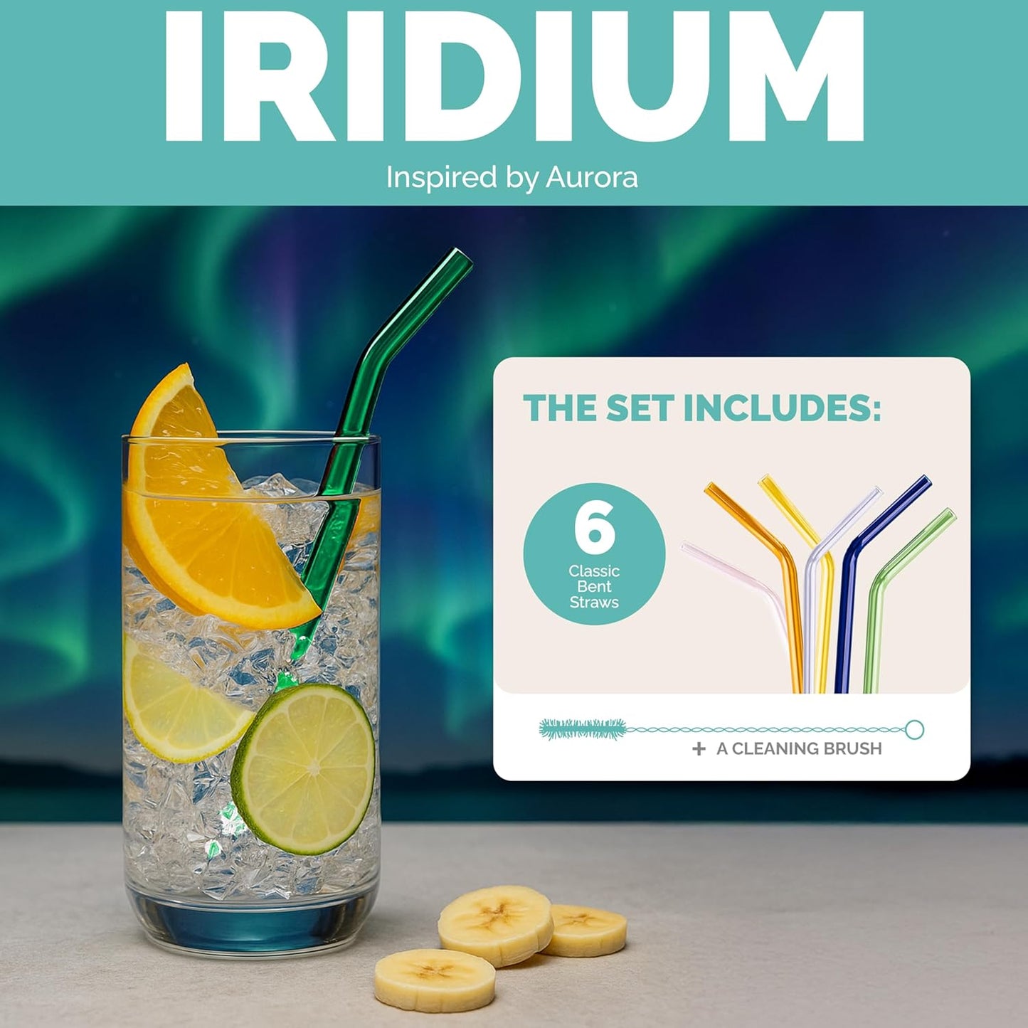 Simply Straws 10 Inch Glass Straws Bent (6-Pack) – Reusable Glass Straws for 24 Oz Mason Jars & Tumblers, with Cleaning Brush – Durable, Dishwasher Safe, Hot & Cold Use, BPA-Free (Iridium)