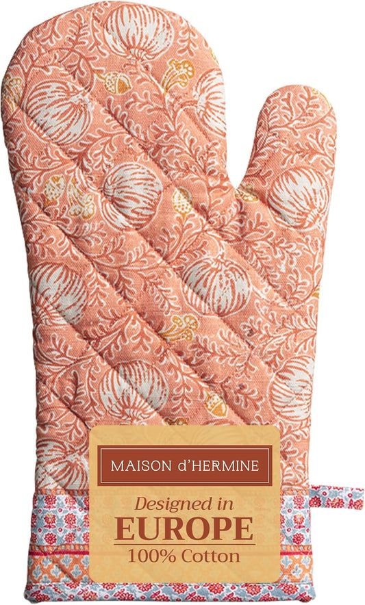 Maison d' Hermine Oven Gloves 100% Cotton Oven Mitt 7" x 13" with Loop Heat Resistant, BBQ, Cooking Gloves, Baking, Grilling, Kitchen, Handling Hot Pans (Pack of 1, Harvest Festival)