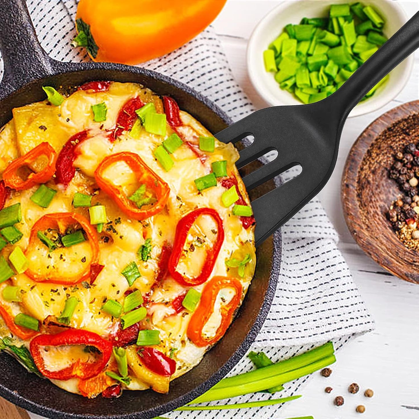 Pack of 2 Silicone Fish Spatula, Non-stick Large Slotted Flipper Turner, High Heat Resistant Kitchen Cookwares for Frying, Cooking Seafood, Meat, Eggs, Omelets, Pancakes, Burgers