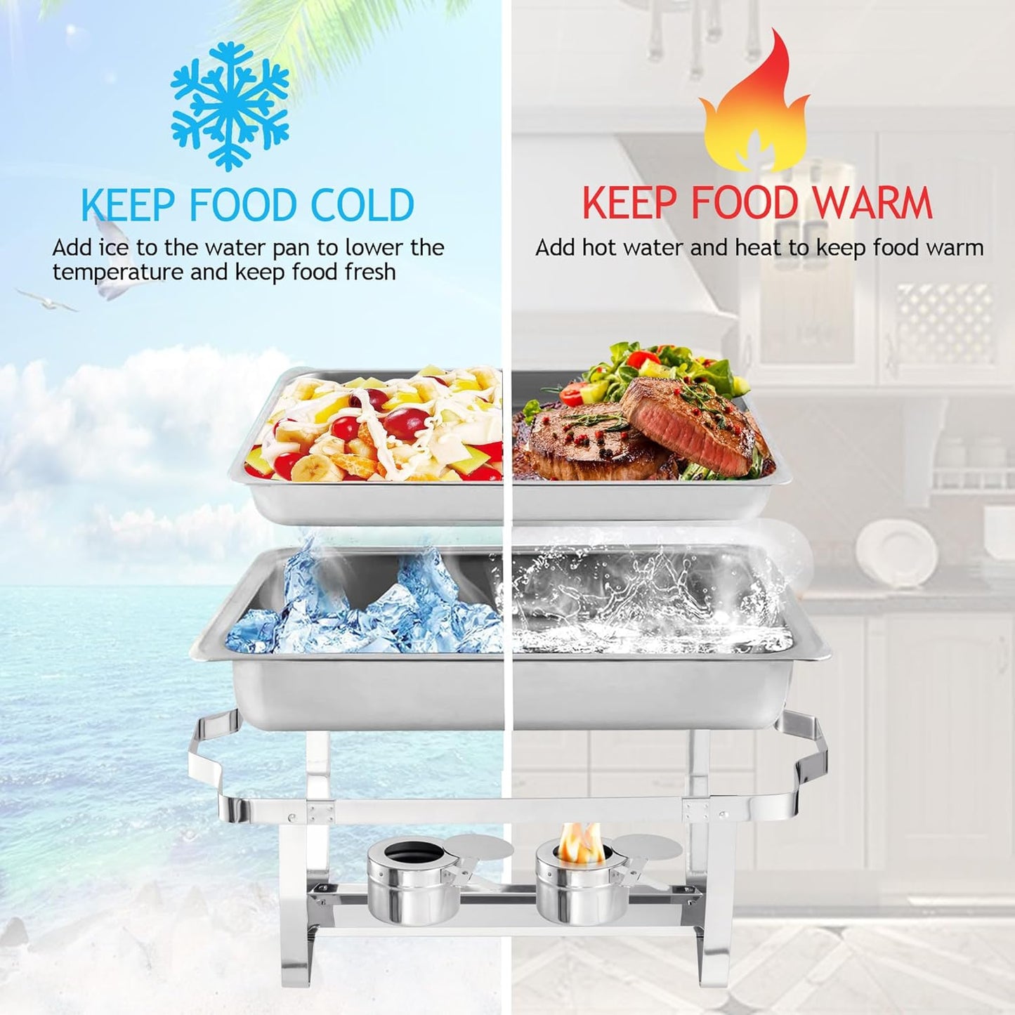 Chafing Dish Buffet Set 4 Packs,8 Quart Stainless Steel Foldable Rectangular Chafing Full Size Food Pan,Chafing Servers With Covers buffet servers and food warmers for parties wedding outdoor banquet