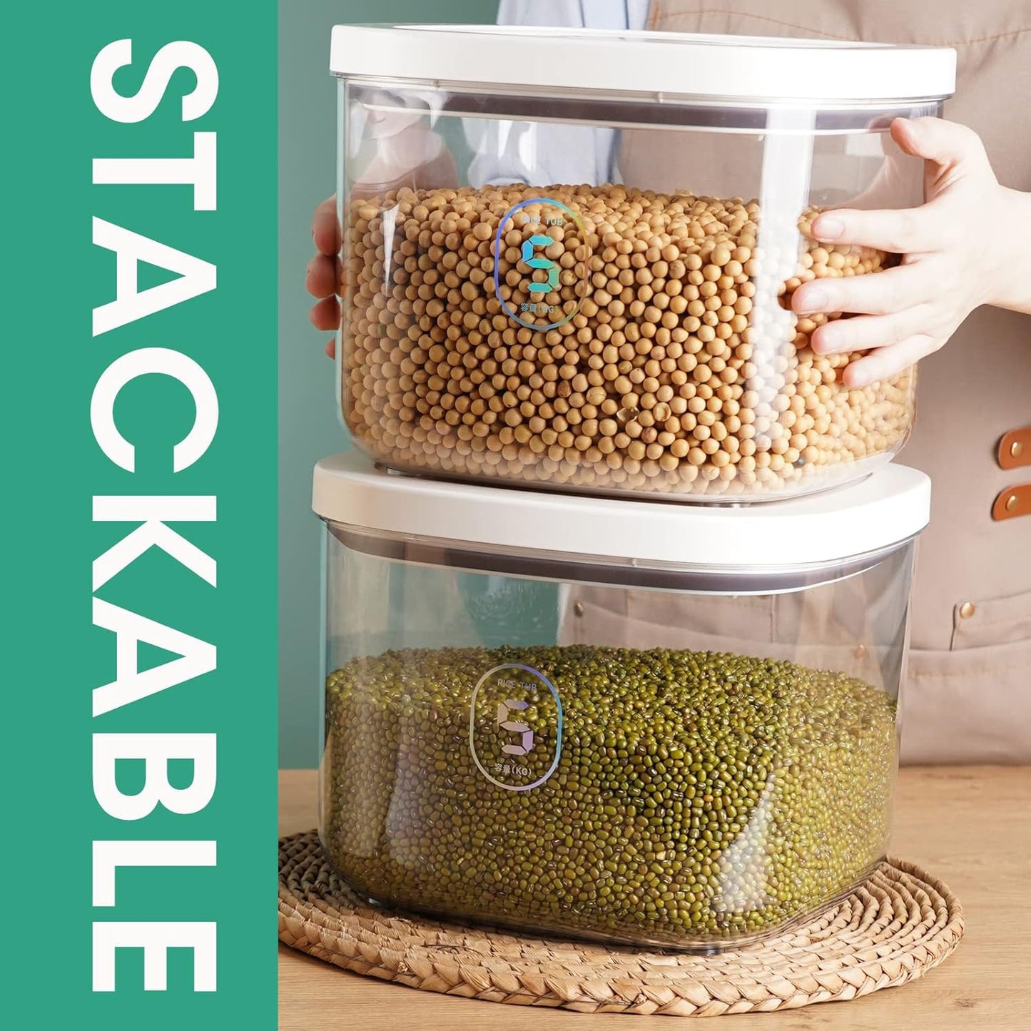 Airtight Rice Container 10 Lbs, Clear Plastic Food Storage Container Bin For Flour Sugar, Dry Food Holder with Easy Locking Lid for Kitchen Pantry Organization and Storage