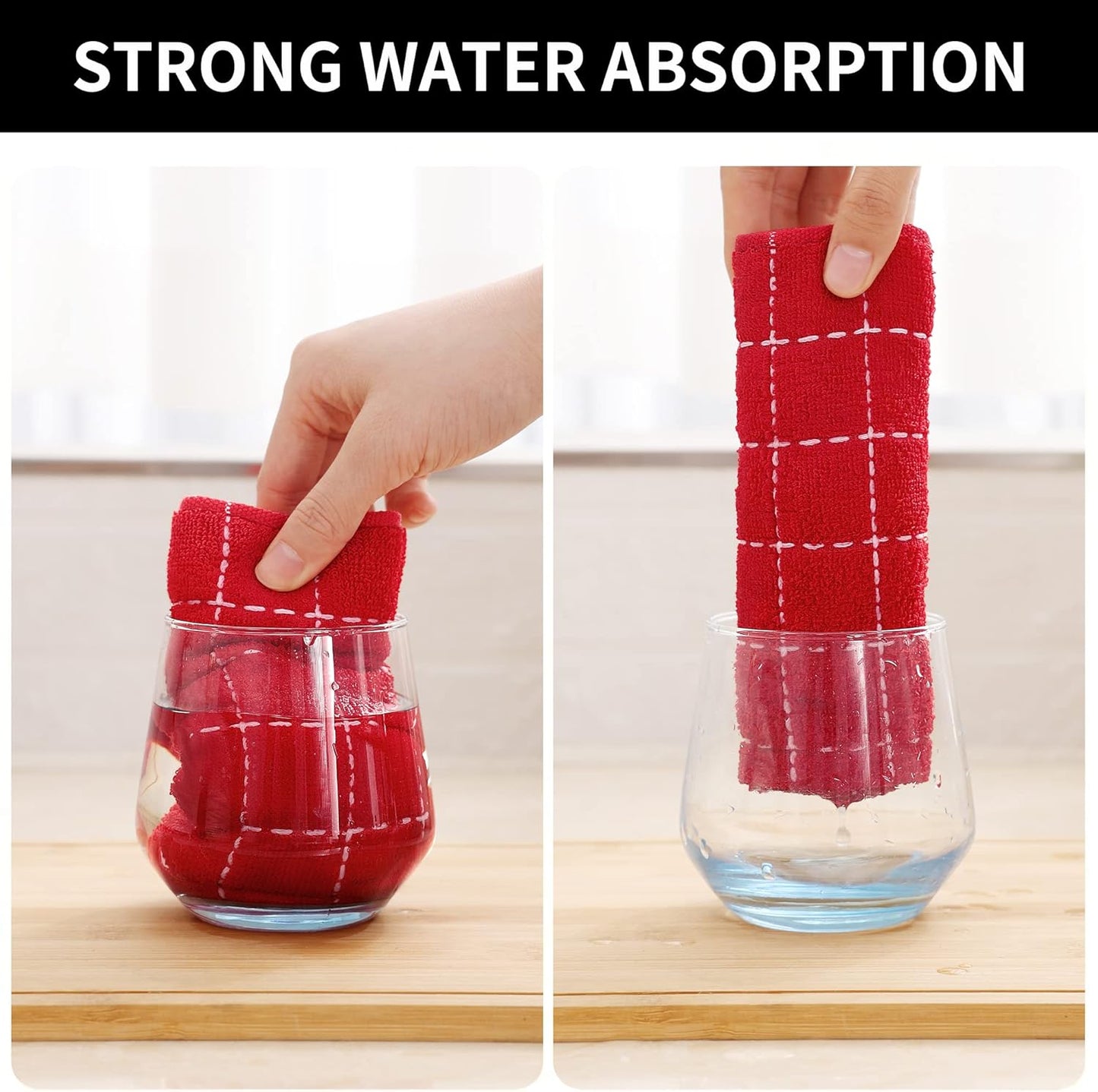 Homaxy 100% Cotton Terry Kitchen Towels(Red, 13 x 28 inches), Checkered Designed, Soft and Super Absorbent Dish Towels, 4 Pack