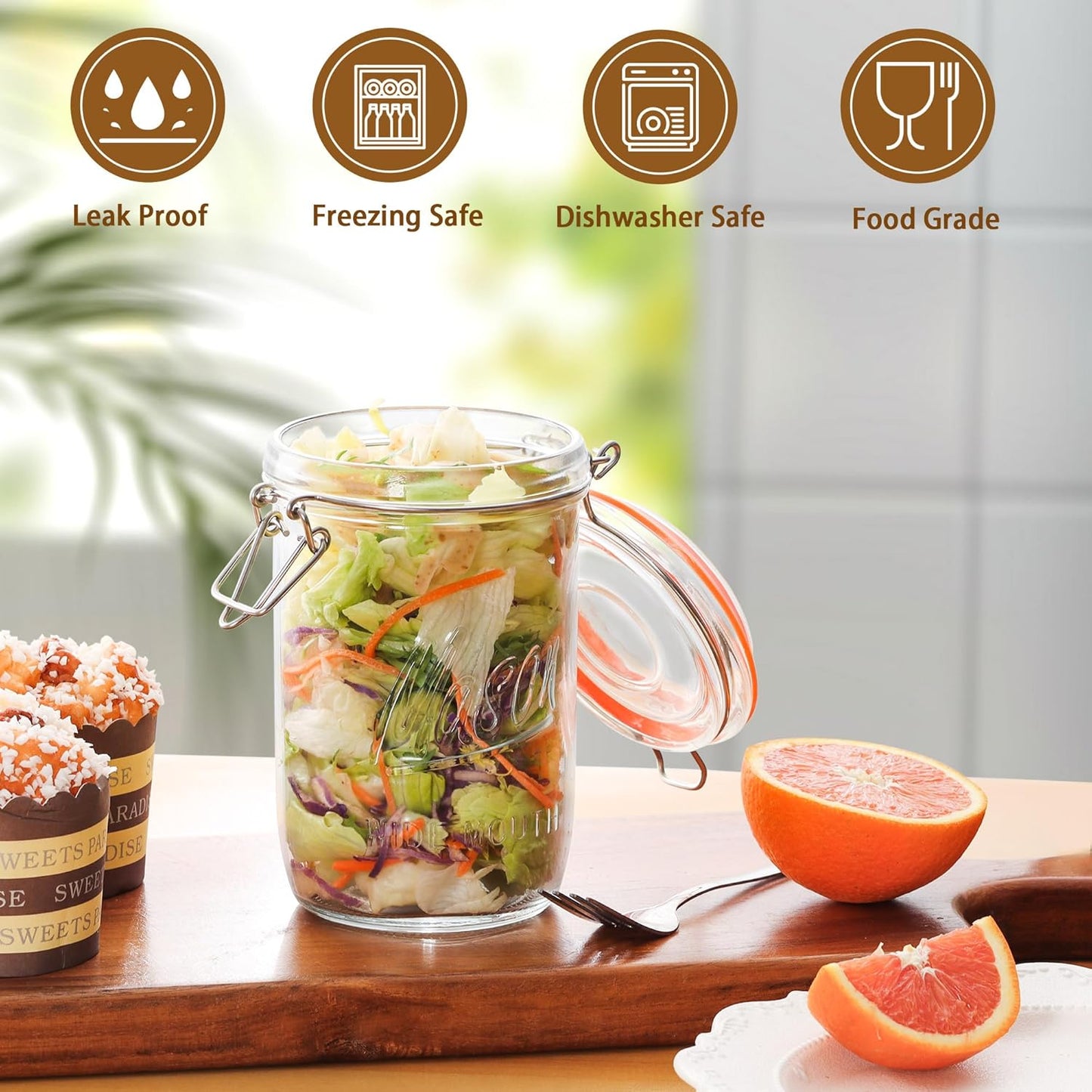 24oz Wide Mouth Mason Jars – 6 Pack Glass Jars with Airtight Lids for Canning, Pickling, Meal Prep, Jam, Jelly, Overnight Oats & DIY Projects