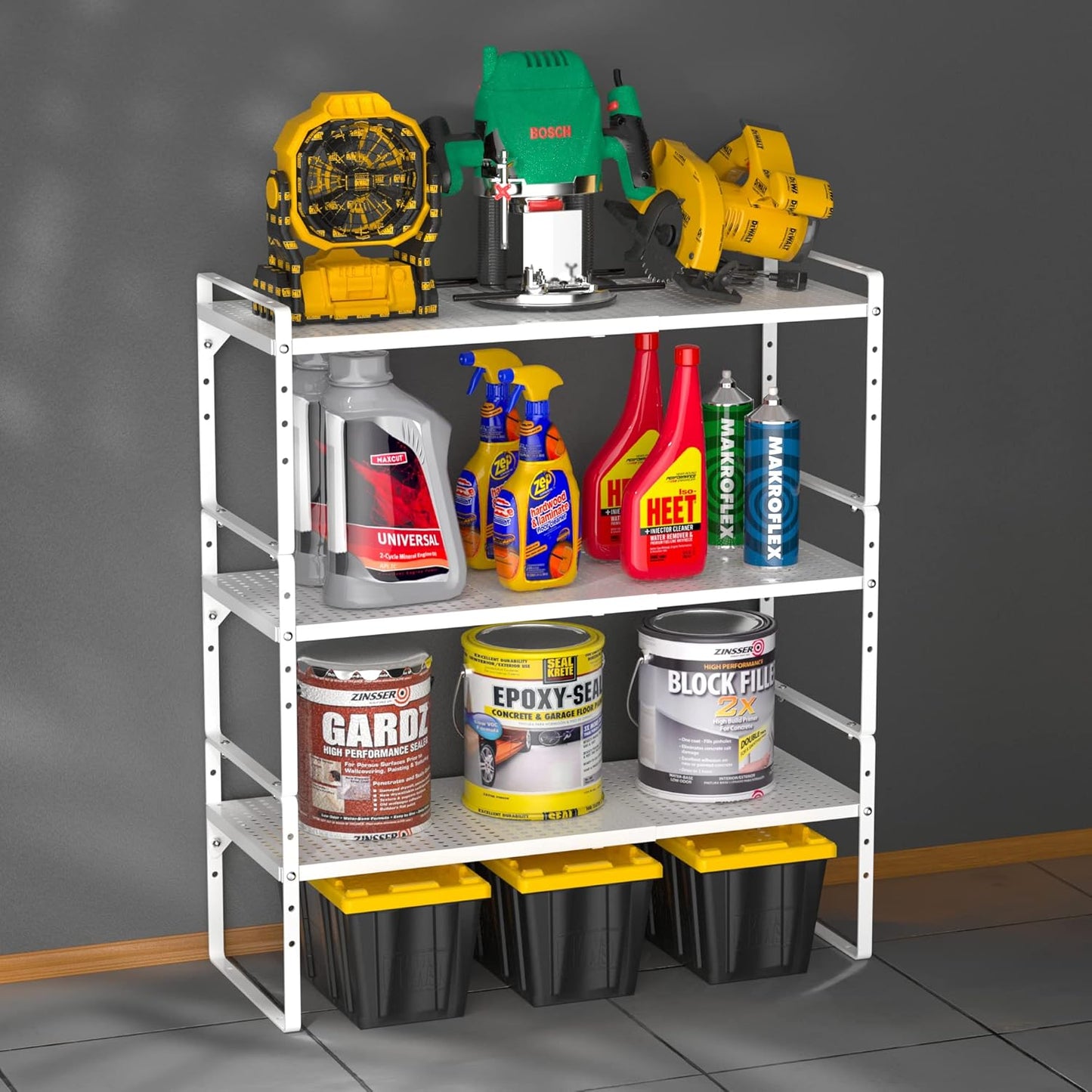 iPEGTOP Expandable Cabinet Storage Shelf Organizer Rack, Heavy Duty Stackable Steel Metal Spice Rack Adjustable Height Pantry Garage Shelf for Counter Kitchen Organization, White - 1 Pack