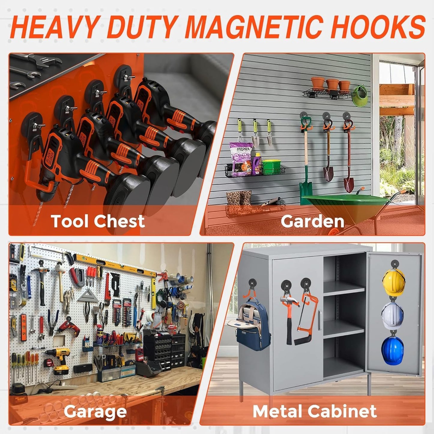 12 Pcs Magnetic Hooks Heavy Duty, Large Strong Magnetic Storage Hook for Hanging Garage Tool, 66mm Magnet Hooks with Anti-Slip Coating, Magnetic Holder for Power Drill/Metal Cabinet/Garden Tools