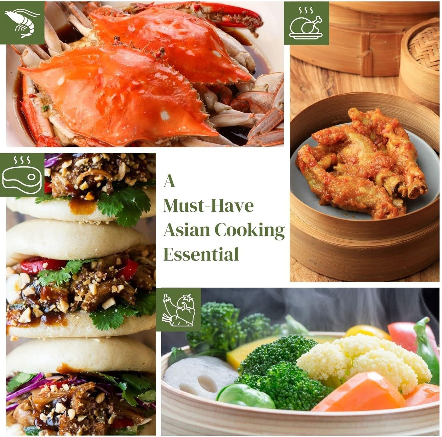 Flexzion Bamboo Steamer Basket Set (8 inch), 50 x Steamer Liners and 2 Pairs of Chopsticks, Steam Baskets for DimSum Dumplings, Rice, Vegetables, Fish and Meat