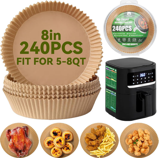 Air Fryer Liners,240 PCS Round Non-stick Disposable Paper Liners for 5-8QT, OAMCEG 8 inch Air Fryer Parchment Baking Paper for Frying, Baking, Cooking, Roasting and Microwave