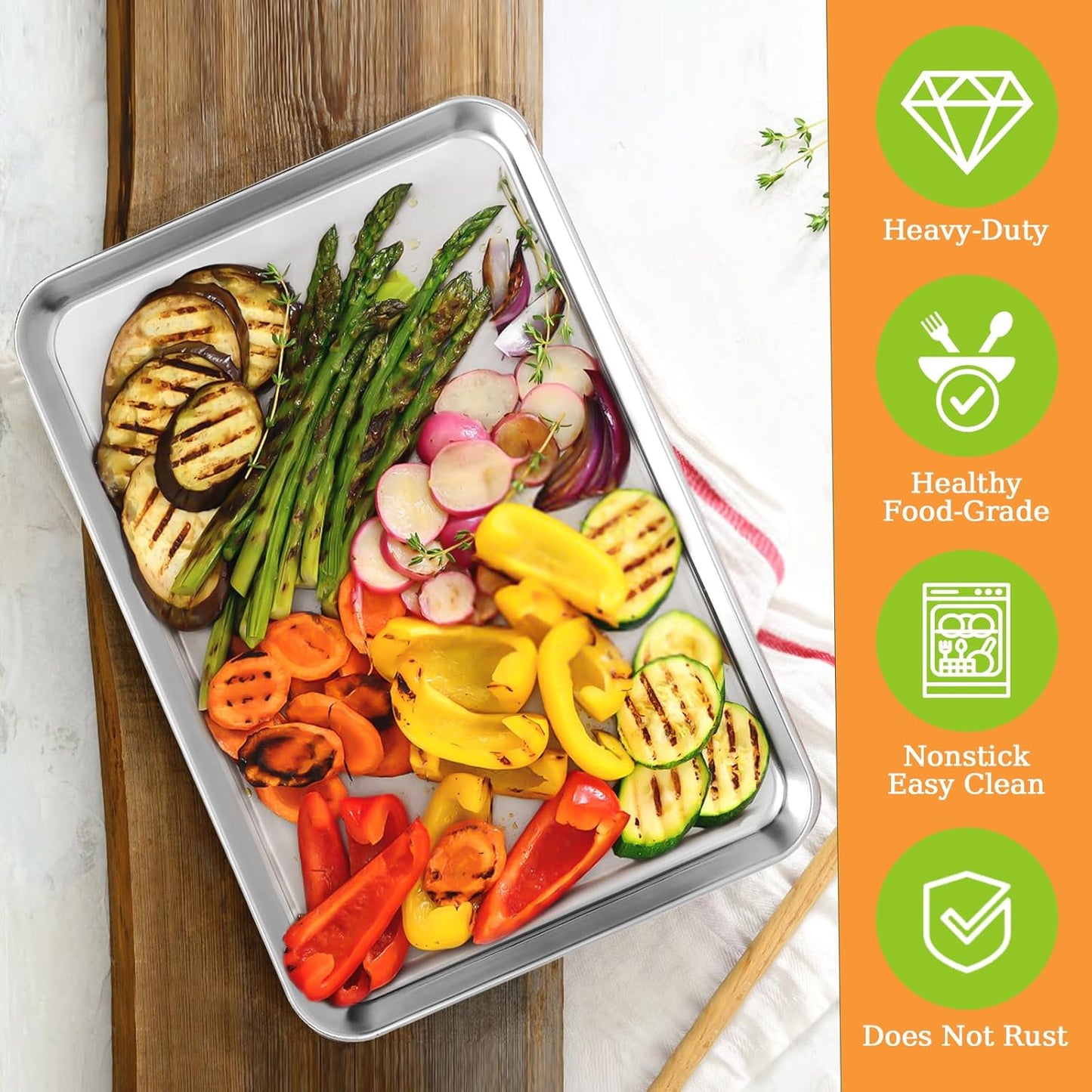 Half Sheet Pan of 2, CEKEE Stainless Steel Baking Sheet Pan Tray Cookie Sheet, Size 18 x 13 x 1 inch, Healthy & Non Toxic, Rust Free & Mirror Finish, Easy Clean & Dishwasher Safe