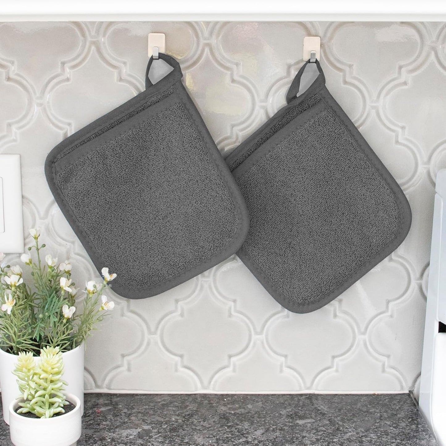 RITZ Terry Pocket Mitt & Hot Pad: Unparalleled Heat Resistant, Durable 100% Cotton,Ergonomically Designed for Optimal Grip, Easy-Care Machine Washable 2-Pack,Graphite