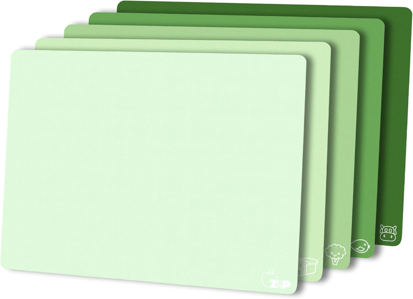 ZVP Plastic Cutting Board for Kitchen Set of 5, Flexible Cutting Mats with Food Icon, Gradient Color Chopping Boards, BPA Free, Non Slip, Dishwasher Safe, 15×12 IN,Green Multi-Color