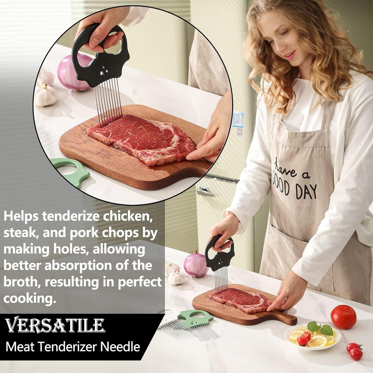 Stainless Steel Onion Cutter – Multi-Function Vegetable Cutter & Herb Stripper for Avocados, Eggs, Tomatoes, Potatoes (Green)