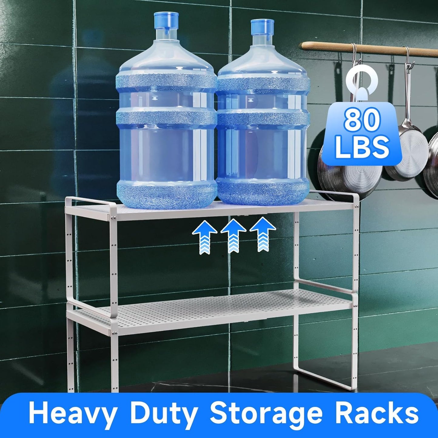 Expandable Kitchen Shelf Organizers, Kitchen Cabinet Organizer Stand Rack Organization for Countertop Cupborad Pantry, White 2 Pack