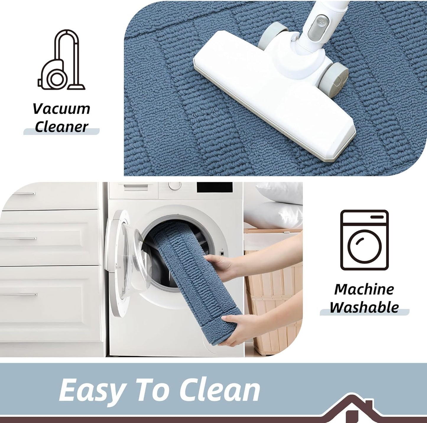 BEQHAUSE 30x18 Inch Kitchen Rug Mat Durable Kitchen Rugs Non-Slip Washable Absorbent Kitchen Mats for Floor Dirt-Resistant Semicircular Kitchen Mat (Blue)