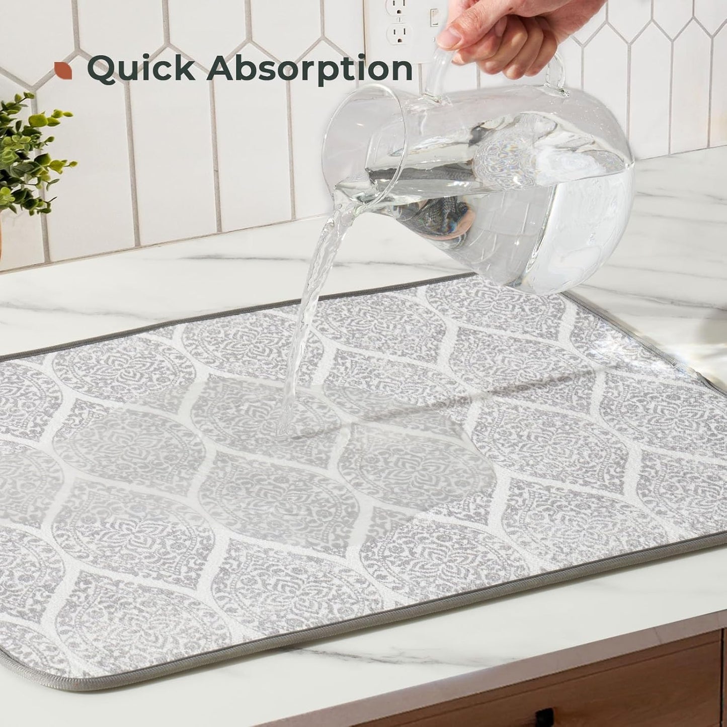 FRESHMINT Printed Dish Drying Mats for Kitchen Counter 2 Pack Absorbent Reversible Drying Mats Microfiber Kitchen Countertop Protector Dishes Drying Pad Extra Large 18"x24" Dish Mat