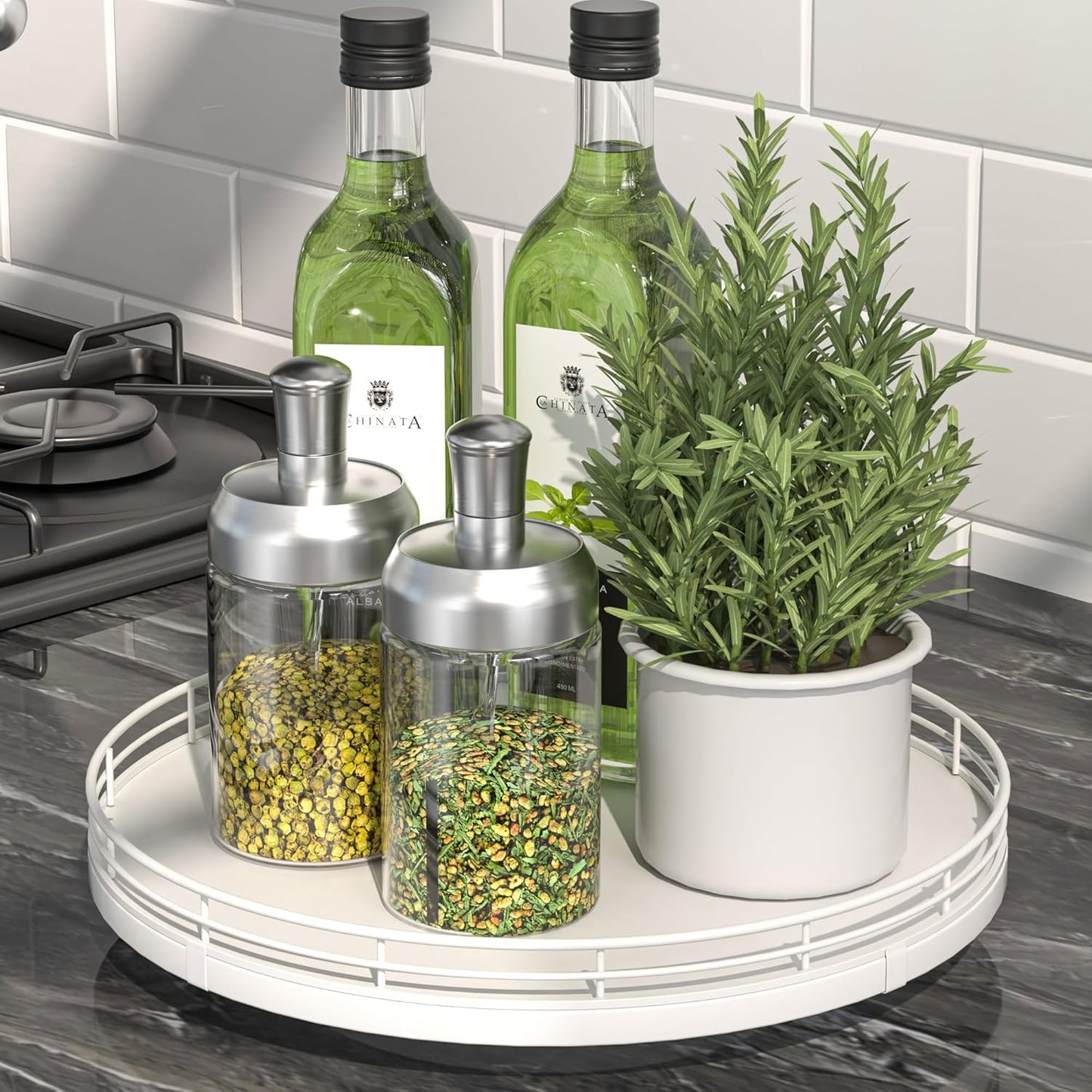 10" Oak Wood Lazy Susan Organizer, Lazy Susan for Cabinet Dining Table Pantry Wood Turntable Organizer Tray for Coffee Table Kitchen Countertop Salt Pepper Spice Organization and Storage Round White