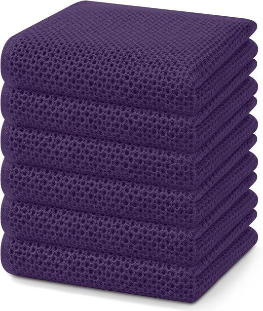 Homaxy 100% Cotton Waffle Weave Kitchen Dish Towels, Ultra Soft Absorbent Quick Drying Cleaning Towel, 13 x 28 Inches, 6-Pack, Eggplant