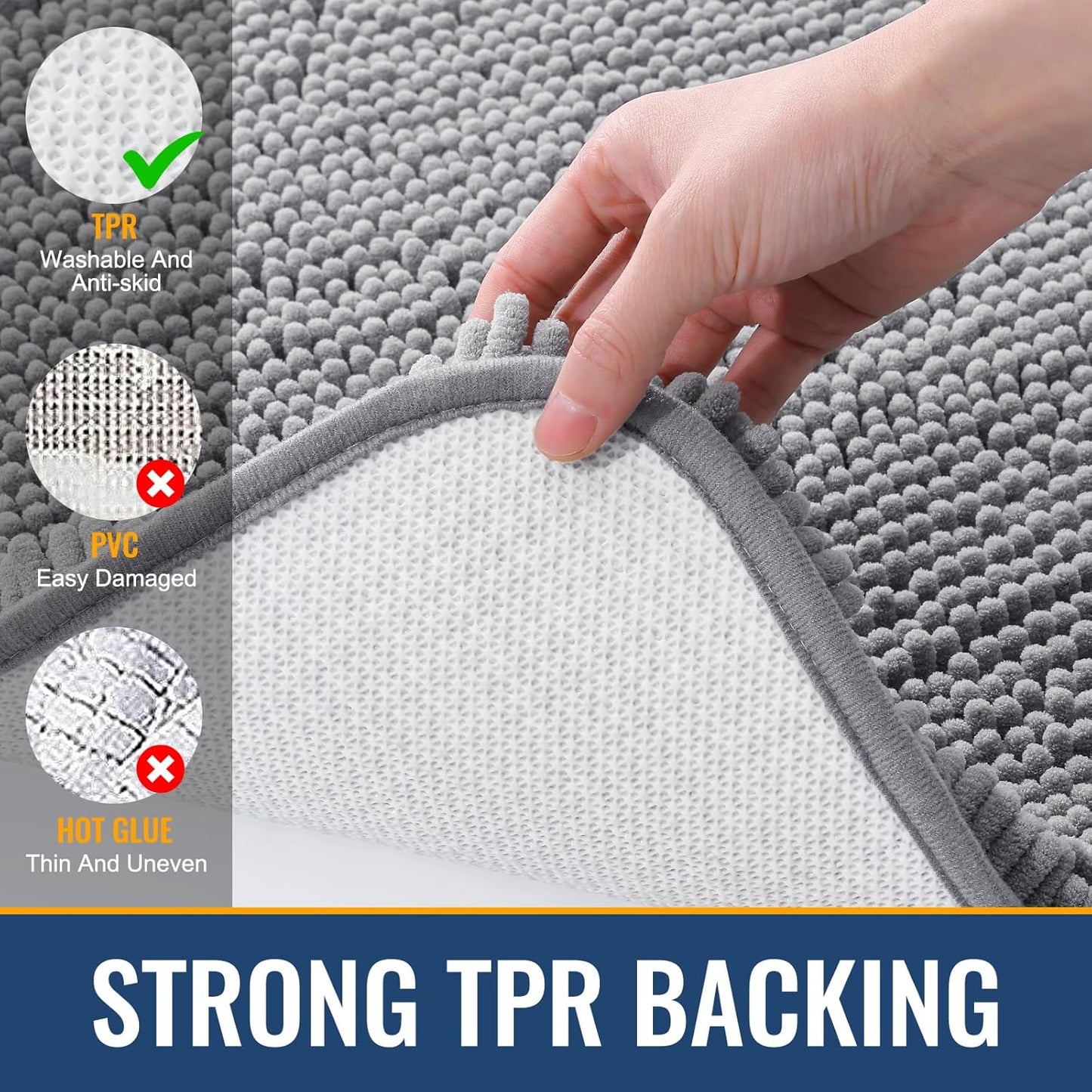 Arotive Bathroom Rugs 70x24, Extra Soft Absorbent Shaggy Chenille Bath Rugs, Machine Washable Rubber Backing Non-Slip Bath Mats for Bathroom Floor Tub and Shower, Home Decor Accessories, Grey