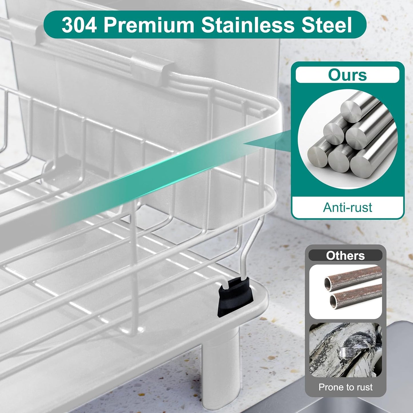 Dish Drying Rack for Kitchen Counter,Space-Saving Dish Rack with Drainboard,Rustproof Countertop Dish Drainer with Utensil Holder for Sink,White