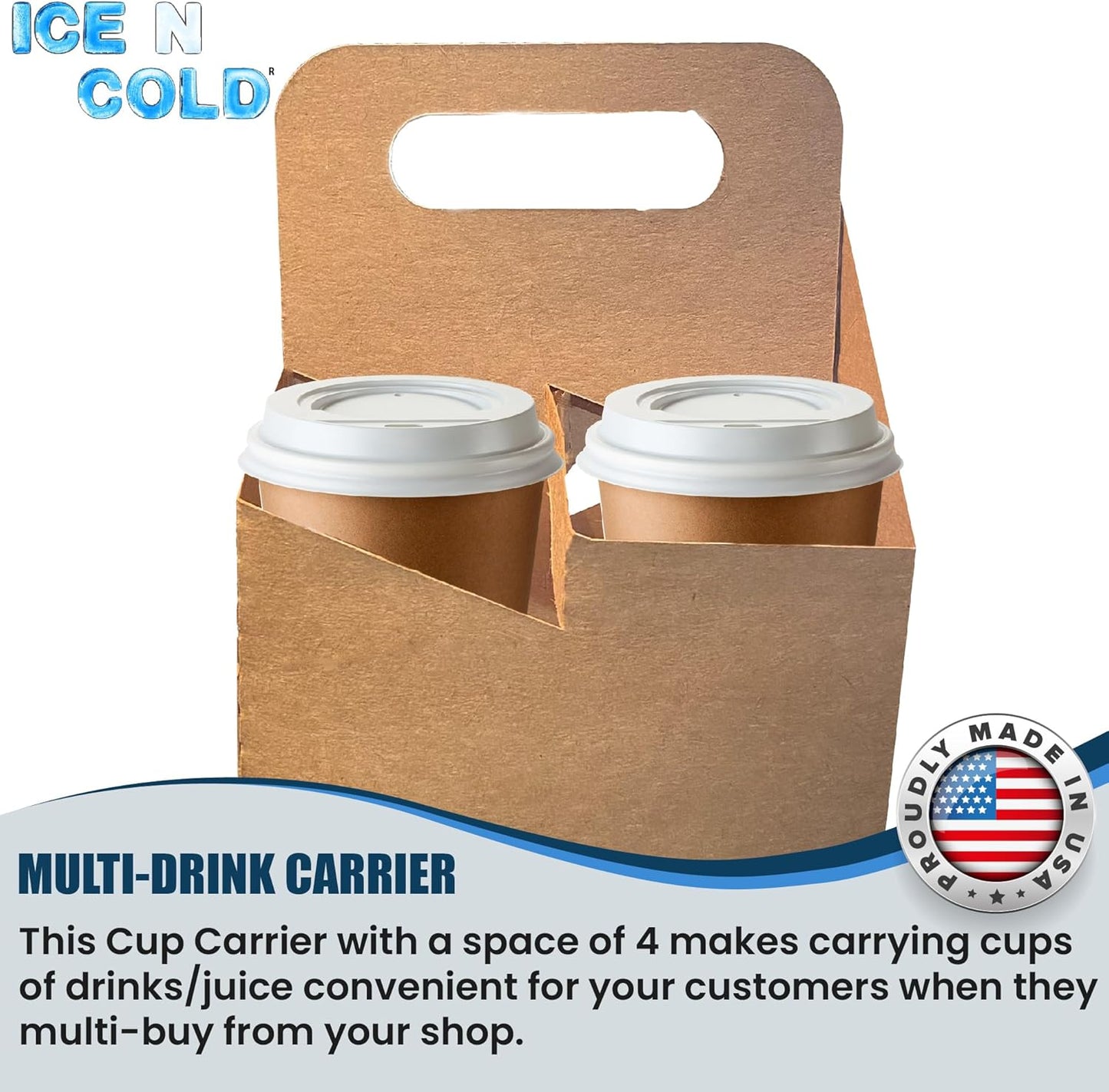 4 Cup Drink Carrier with Handle | Kraft Paperboard Holder Disposable for Hot or Cold Drinks Food Delivery Services, Uber Eats, Door Dash (25)