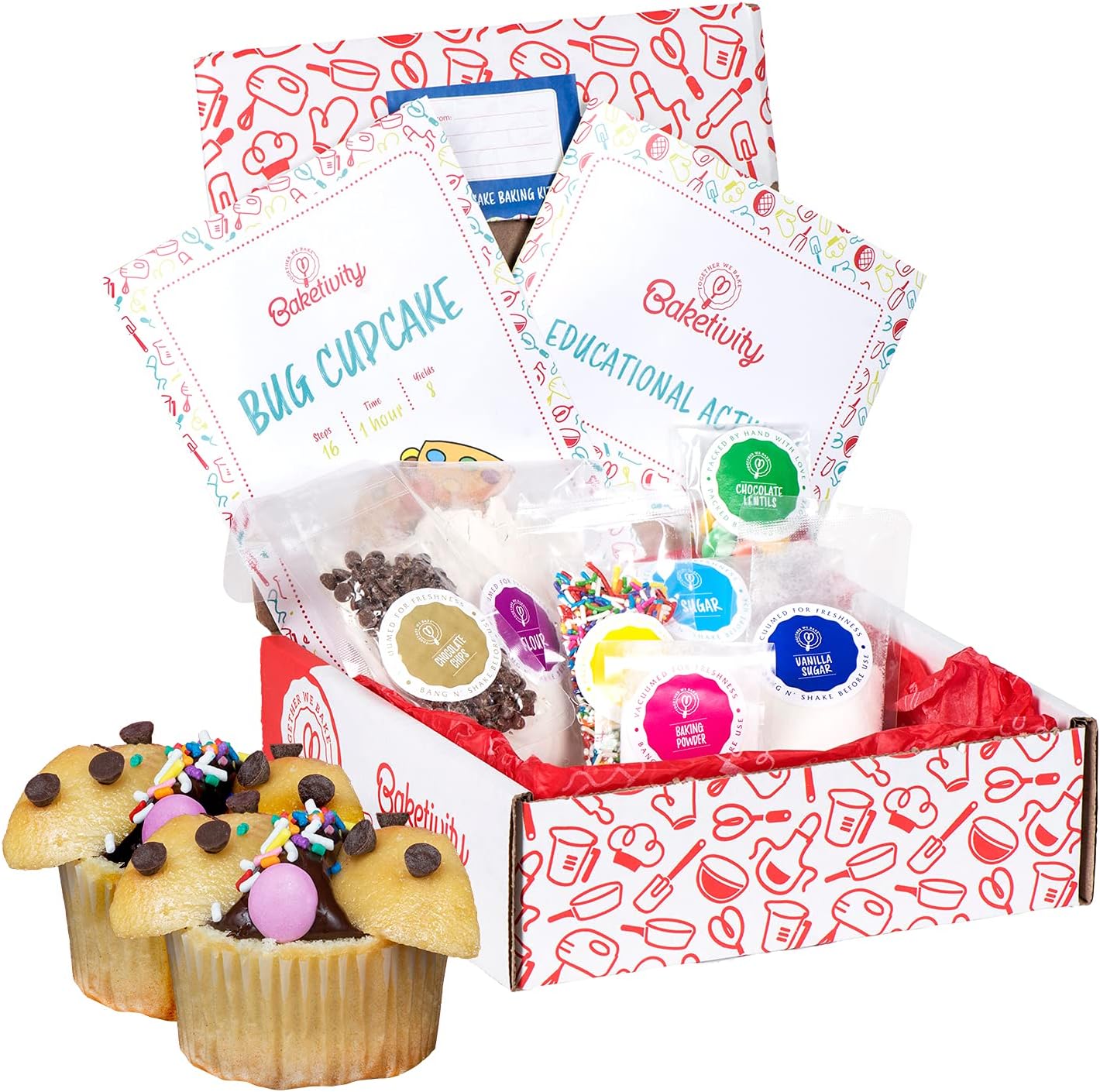 BAKETIVITY Kids Baking DIY Activity Kit - Bake Delicious Bug Cupcakes with Pre-Measured Ingredients – Best Gift Idea for Boys and Girls Ages 6-12
