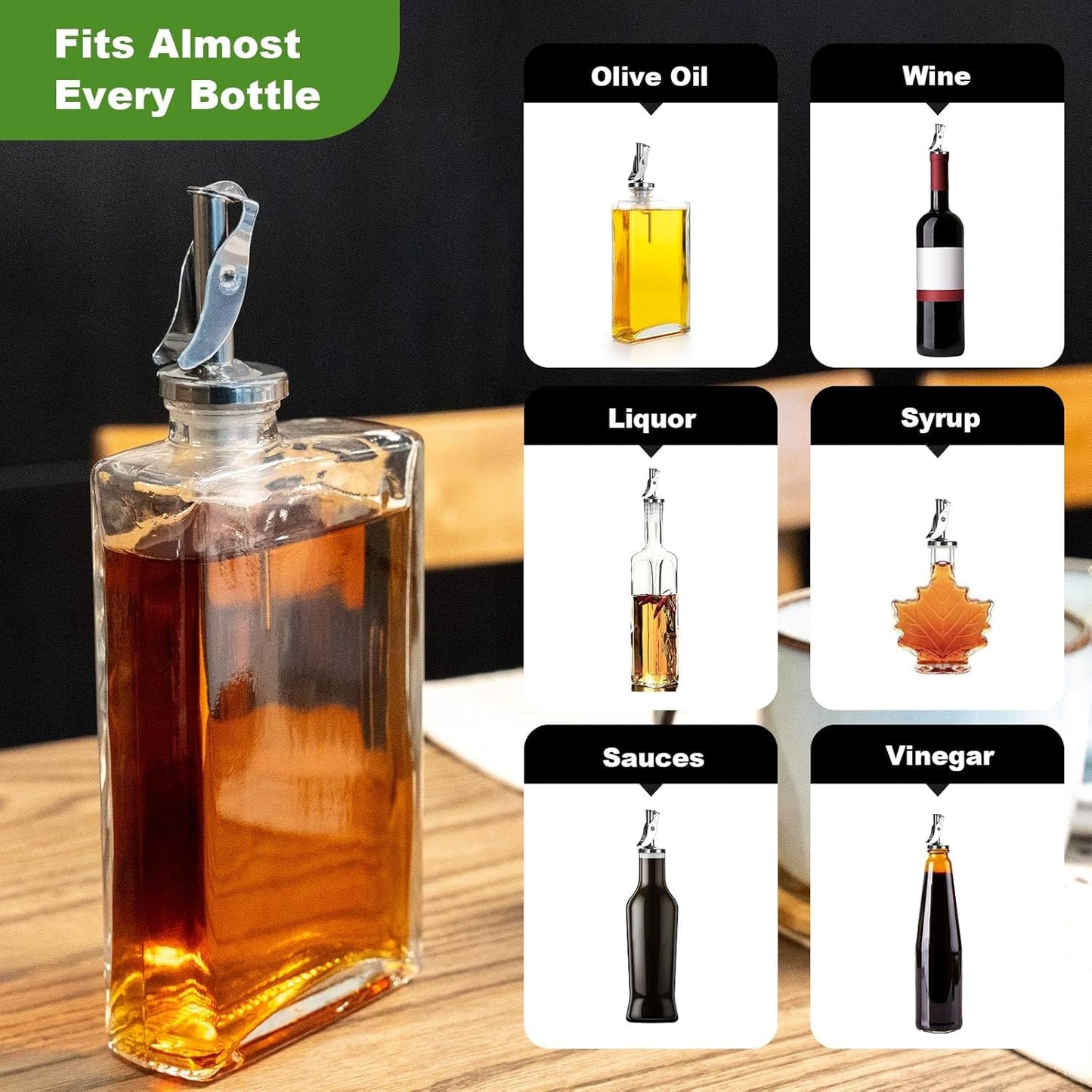 4 Pack Automatic Liquor Pour Spouts, Auto Flip Olive Oil Dispenser Spout, Pour Spouts for Liquor Bottles, Olive Oil Spouts, Bottle Pourers for Alcohol Wine Syrup Home Bar Accessories Silver