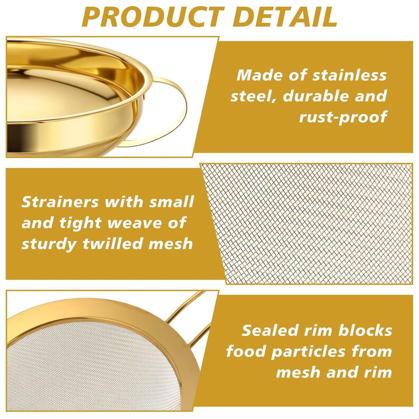 Boao 4 Pieces Stainless Steel Funnels with Fine Mesh Strainer, Household Kitchen Canning Funnels with Stainless Steel Colander (Gold)