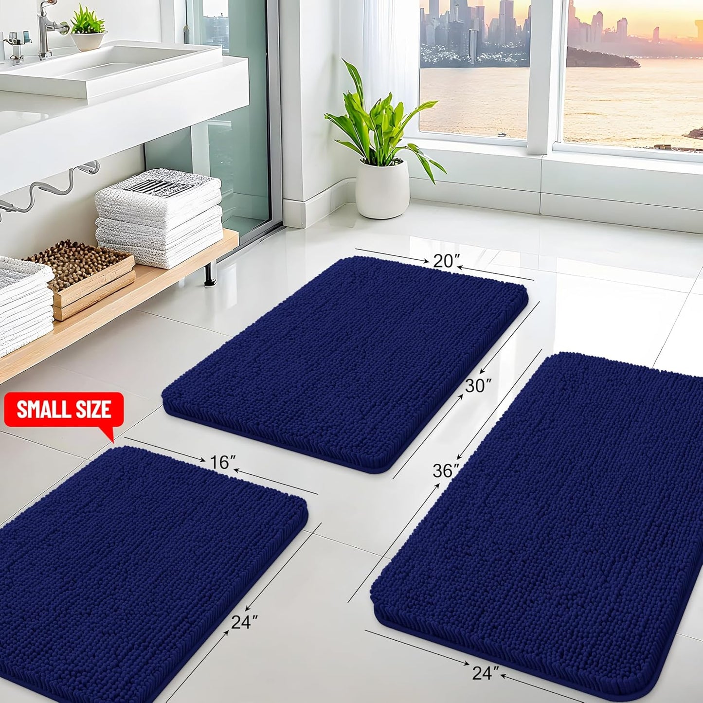 Arotive Bathroom Rugs 47x24, Extra Soft Absorbent Shaggy Chenille Bath Rugs, Machine Washable Rubber Backing Non-Slip Bath Mats for Bathroom Floor Tub and Shower, Home Decor Accessories, Navy