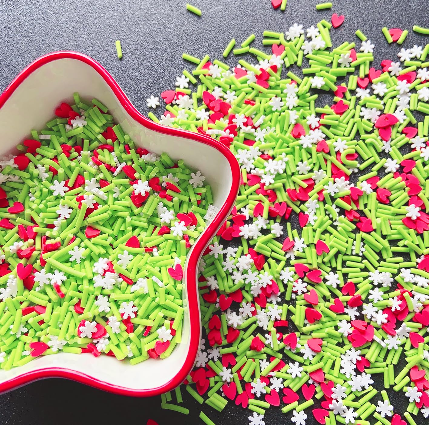 EHOPE Fake Sprinkles Resin Sprinkles Fake Candy Sprinkles Clay Sprinkles Polymer Sprinkles Polymer Clay Slices for Nail Art DIY Crafts Cake Phone Case(40G-Green Sugar granules+ Heart-18)