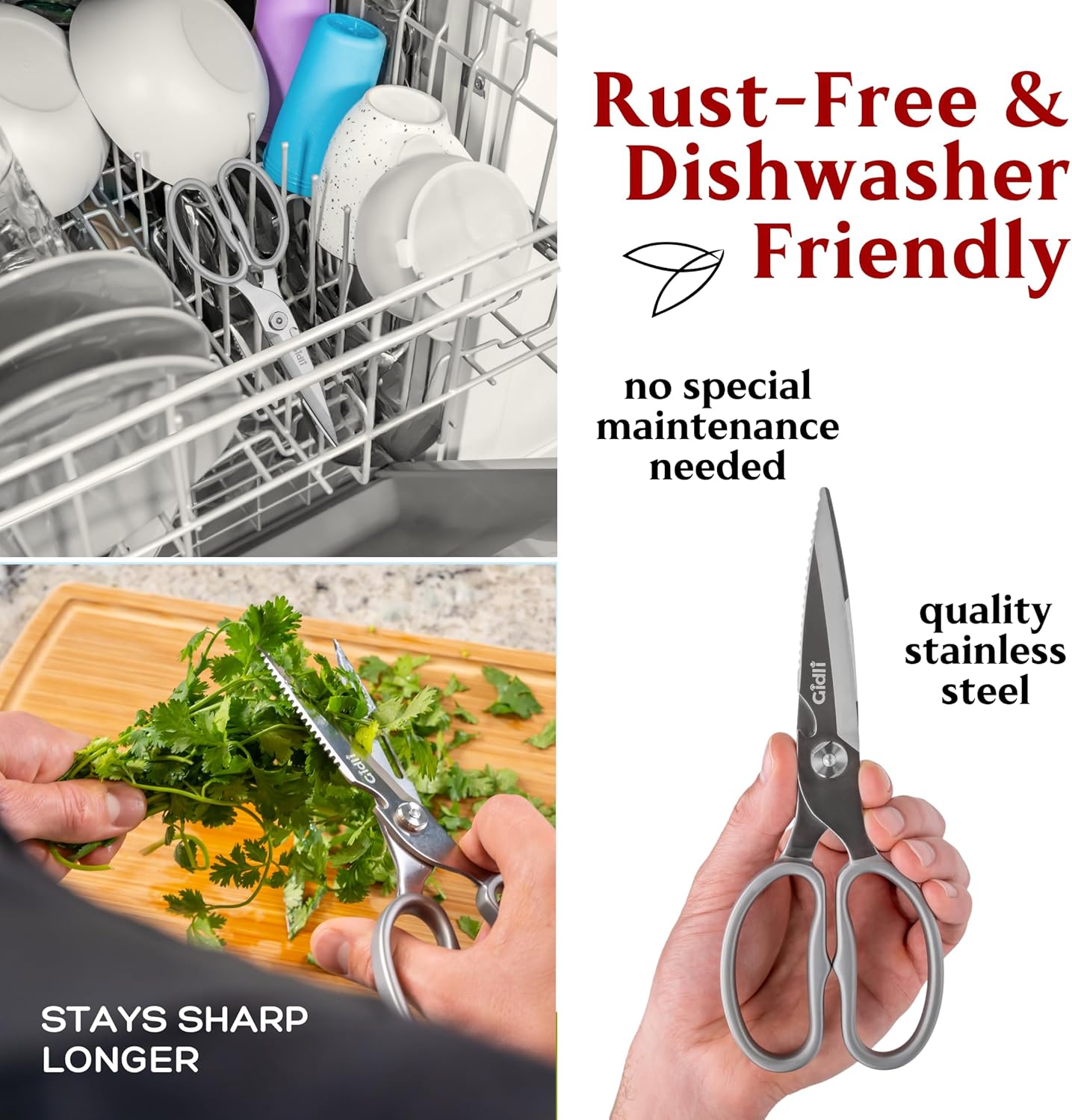 Premium Kitchen Scissors by Gidli – Lifetime Replacement Warranty* - Heavy Duty Kitchen Shears for Food – All-Purpose Stainless Steel Scissors – Dishwasher Safe, Comes Apart for Easy Cleaning