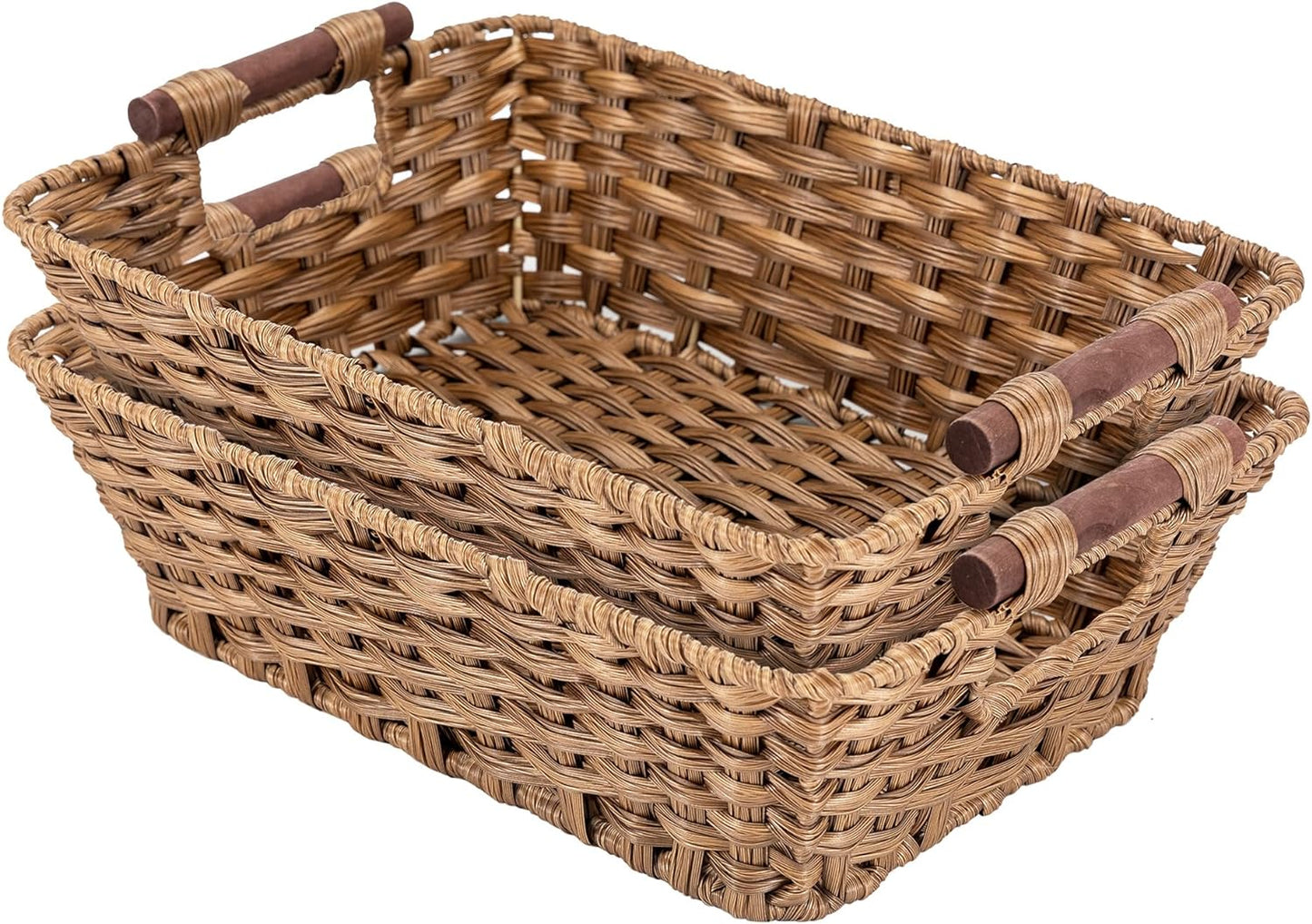Basket - Wicker Storage Basket, Hand Woven Wicker Storage Basket for Home Storage, Dimensions 15"W x 10.6" x 5.1"H, Brown Home Storage Box