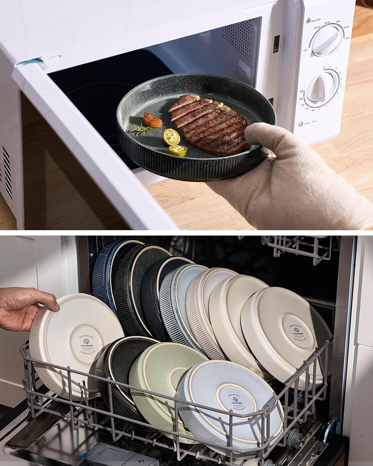 famiware Star 8.25" Pasta Bowls, Large Dinner Bowls Set of 4, Salad Bowl Plates, Shallow Bowls for Eating, Deep Forest