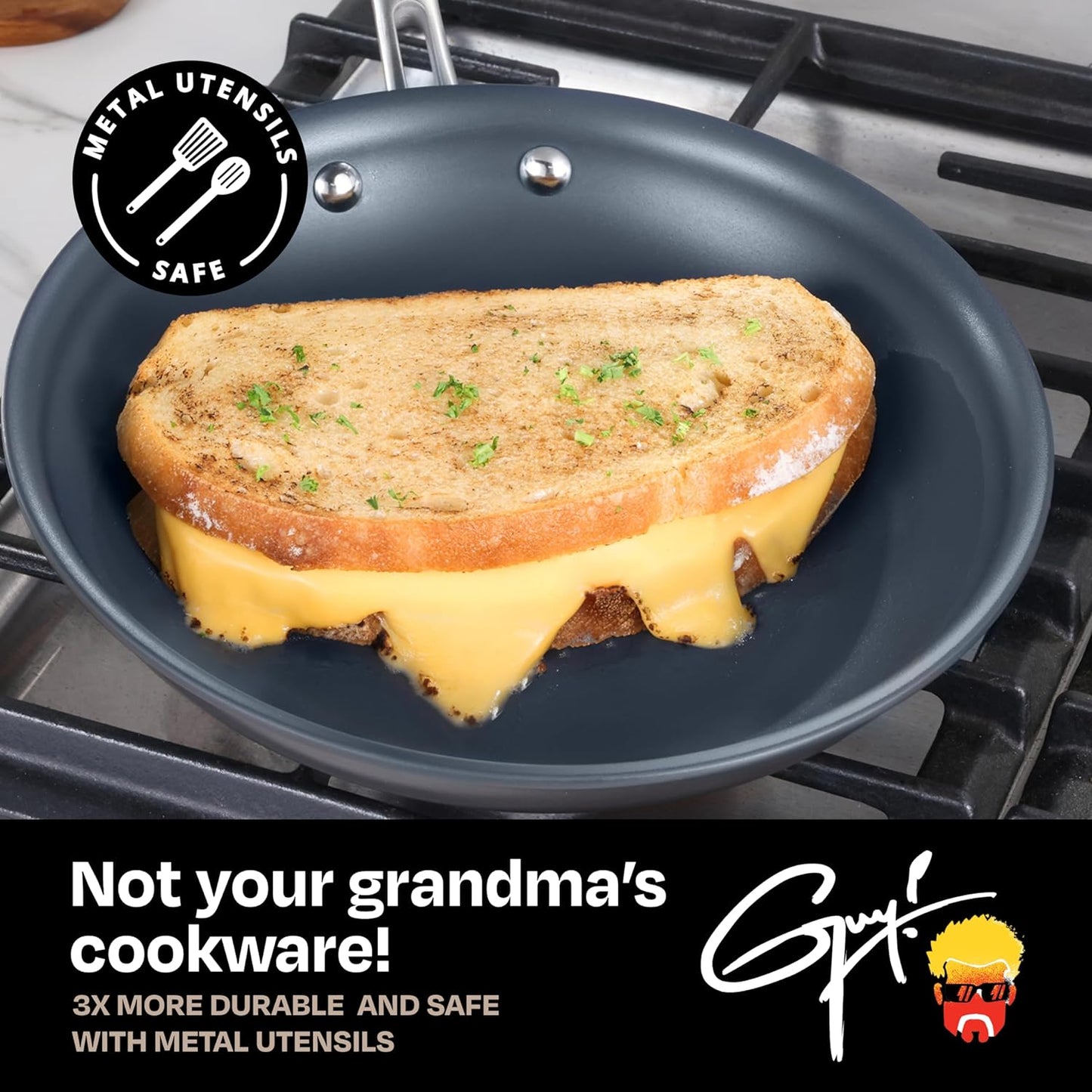 Guy Fieri's Flavortown Laser Titanium 2 Pcs Fry Pan Set 8.5" and 10" - Non-stick Cookware Set Without PFAS, PTFE, or PFOA, 3x More Durable, Dishwasher Safe, Oven Safe