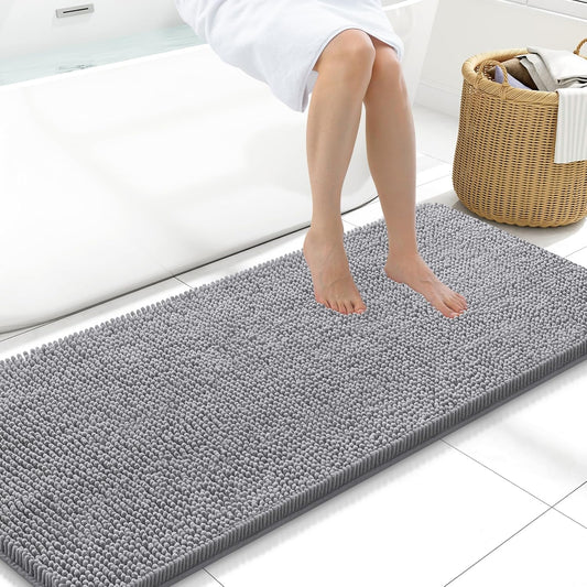 Arotive Bathroom Rugs 59x20, Extra Soft Absorbent Shaggy Chenille Bath Rugs, Machine Washable Rubber Backing Non-Slip Bath Mats for Bathroom Floor Tub and Shower, Home Decor Accessories, Grey