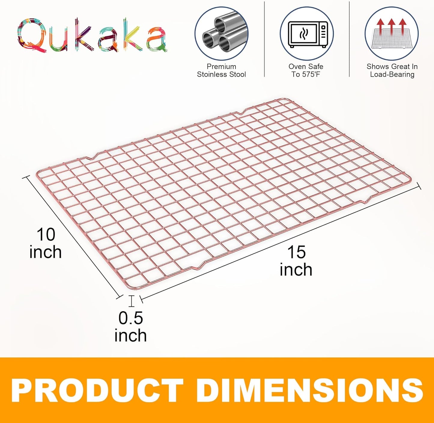 2-Pack Cooling Racks for Cooking and Baking - 10" x 15"Heavy Duty Stainless Steel Wire Rack for Baking, Grilling, Roasting - Oven & Dishwasher Safe - Fits Jelly Roll Sheet Pan（Rose Gold）